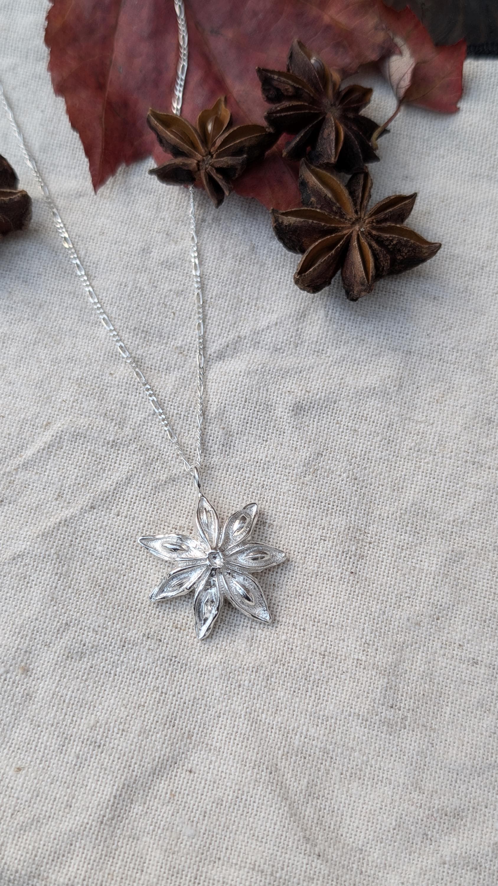 Star Anise Recycled Sterling Silver Pendant Necklace ~ Gift for Her, Unique Jewellery, Christmas jewellery