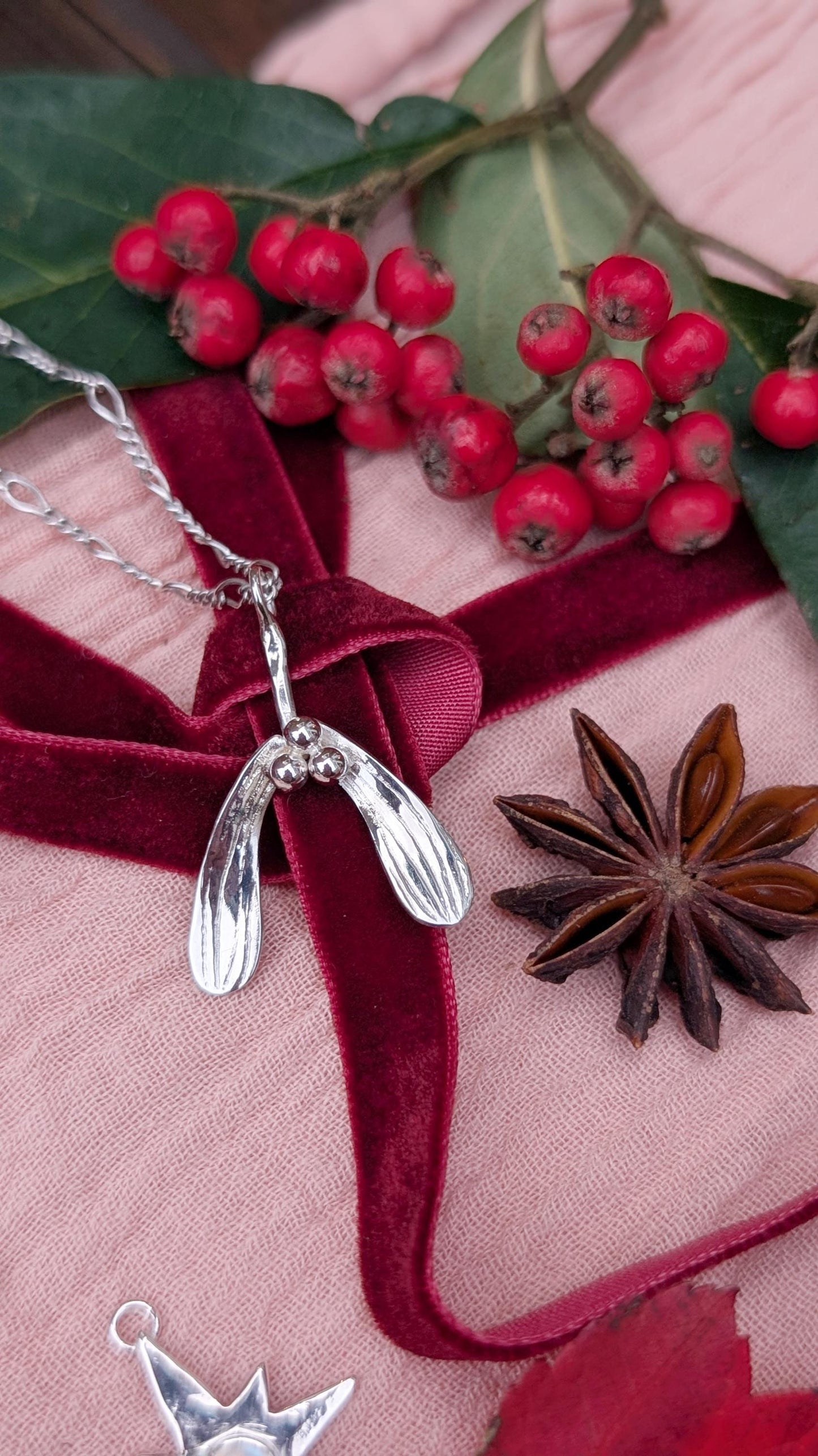 Mistletoe Recycled Sterling Silver Pendant Necklace ~ Christmas Jewellery, valentine's, love gift, girlfriend, wife, best friend, keepsake