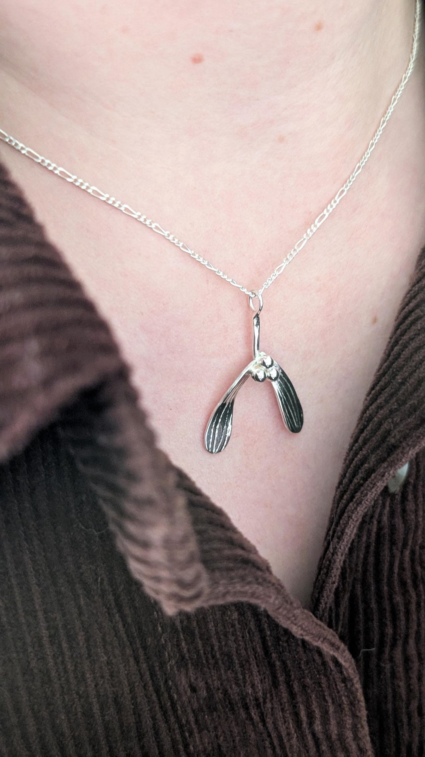 Mistletoe Recycled Sterling Silver Pendant Necklace ~ Christmas Jewellery, valentine's, love gift, girlfriend, wife, best friend, keepsake