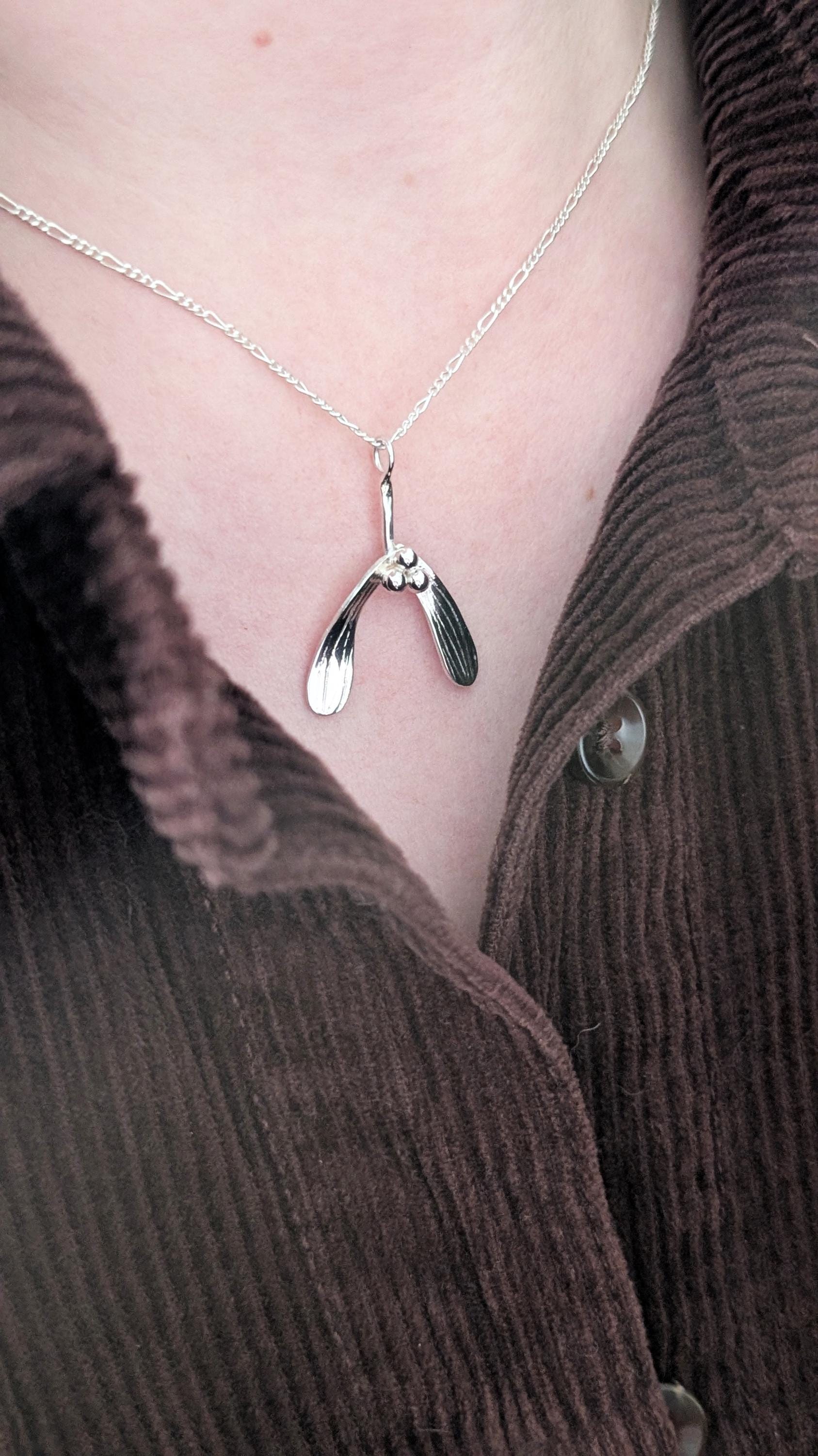 Mistletoe Recycled Sterling Silver Pendant Necklace ~ Christmas Jewellery, valentine's, love gift, girlfriend, wife, best friend, keepsake