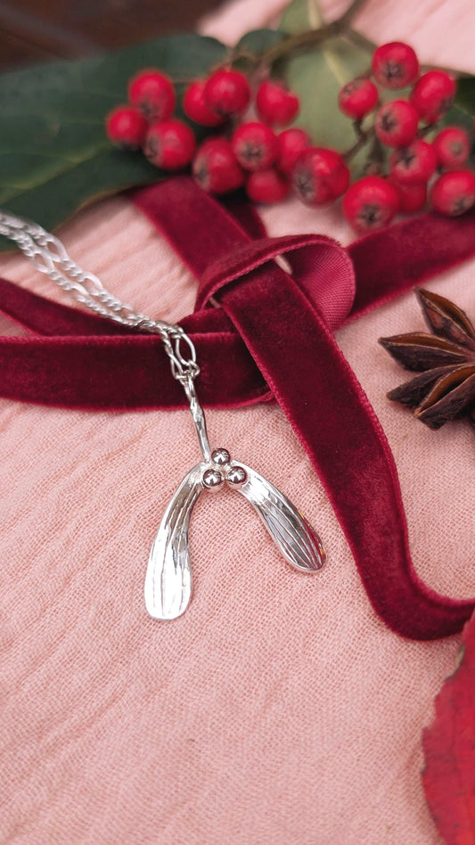 Mistletoe Recycled Sterling Silver Pendant Necklace ~ Christmas Jewellery, valentine's, love gift, girlfriend, wife, best friend, keepsake