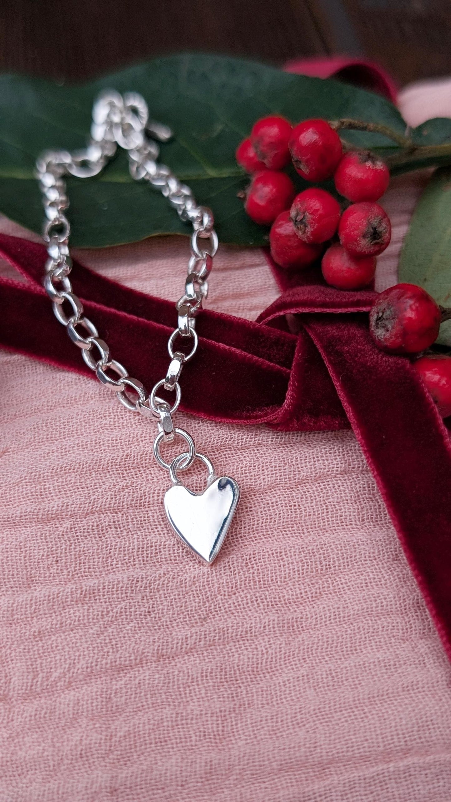 Scribble Heart Sterling Silver Charm Chain Bracelet ~ recycled metal, christmas gift, birthday, gift for her, valentine's day