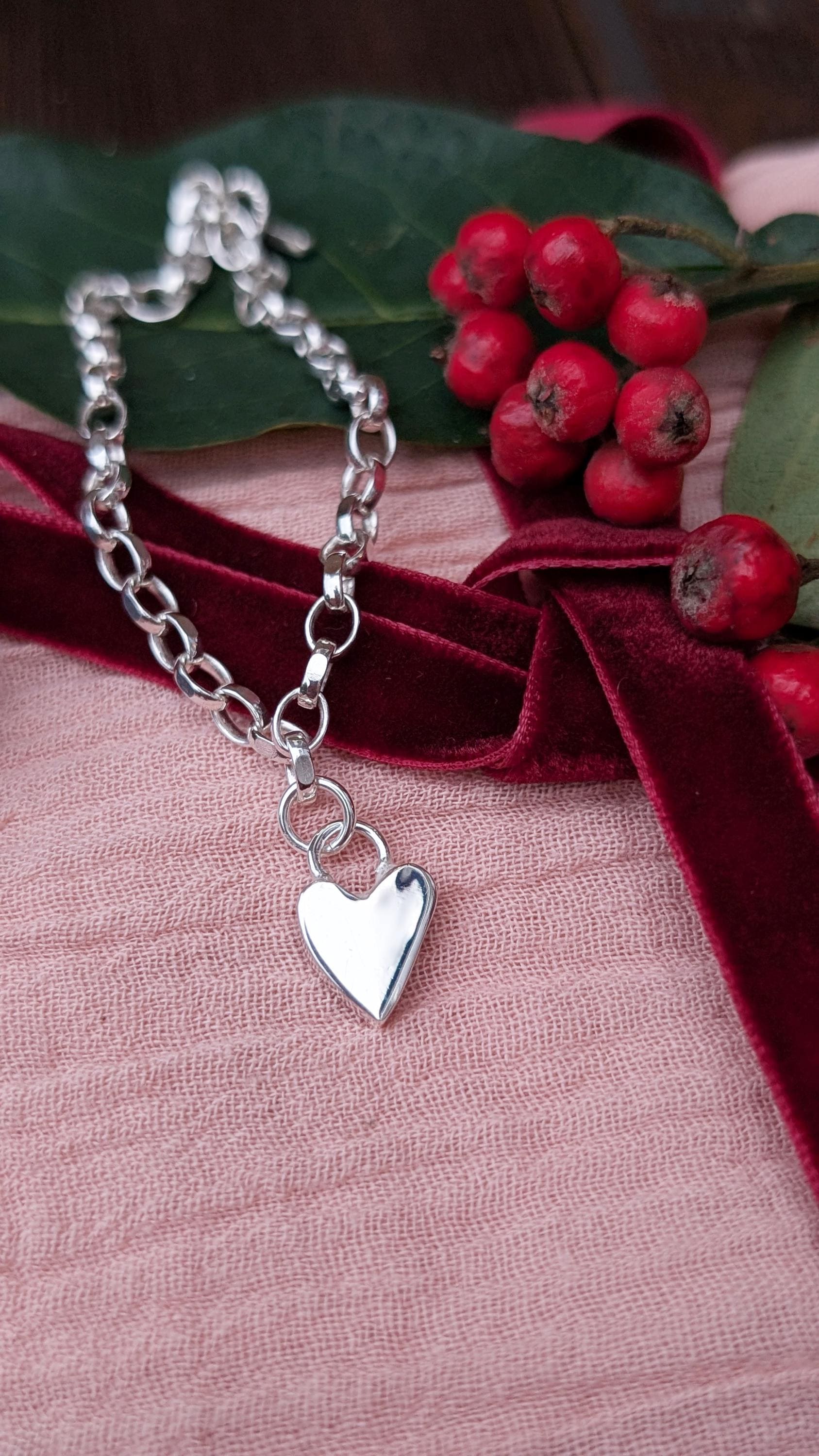 Scribble Heart Sterling Silver Charm Chain Bracelet ~ recycled metal, christmas gift, birthday, gift for her, valentine's day