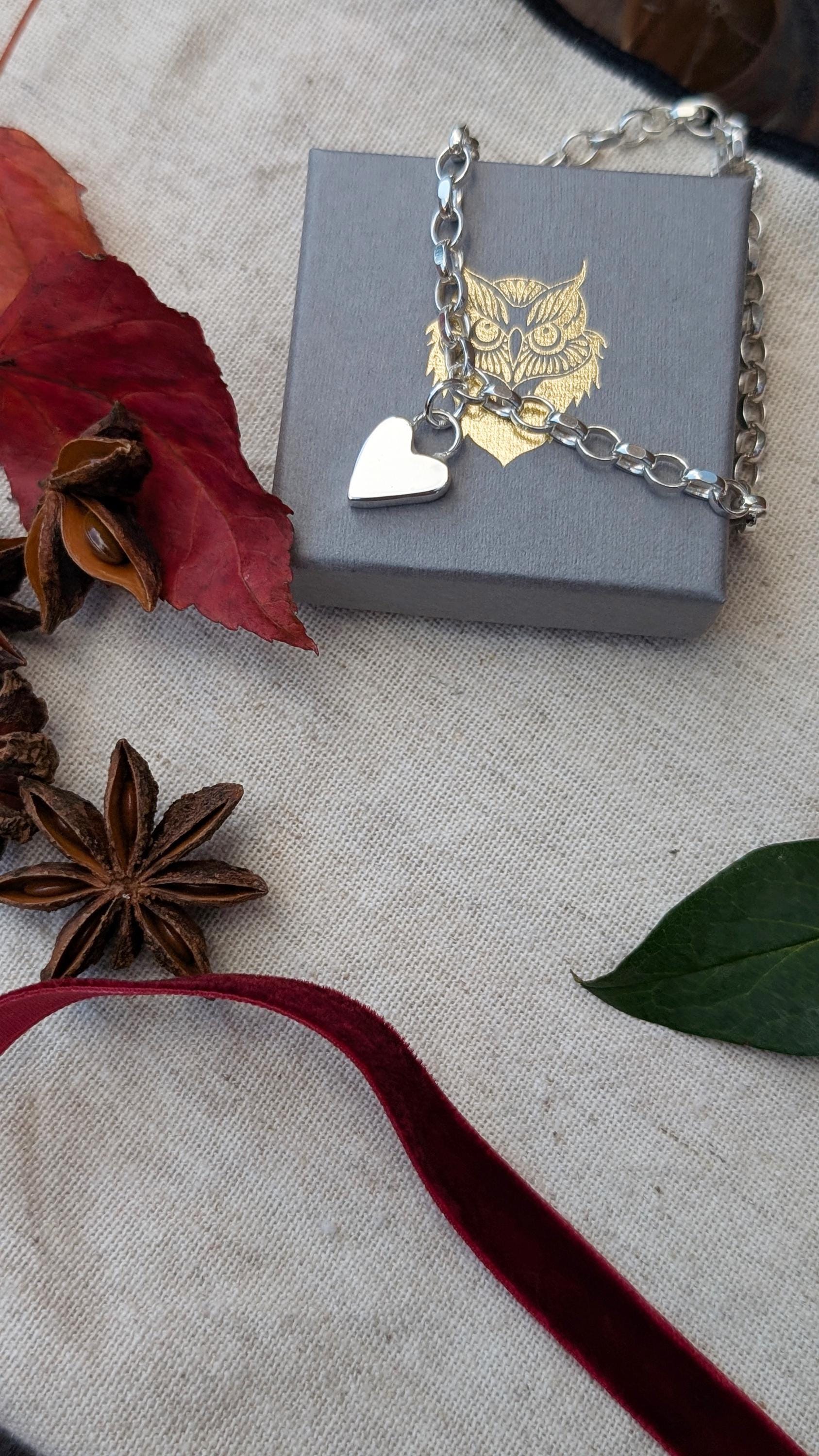 Scribble Heart Sterling Silver Charm Chain Bracelet ~ recycled metal, christmas gift, birthday, gift for her, valentine's day