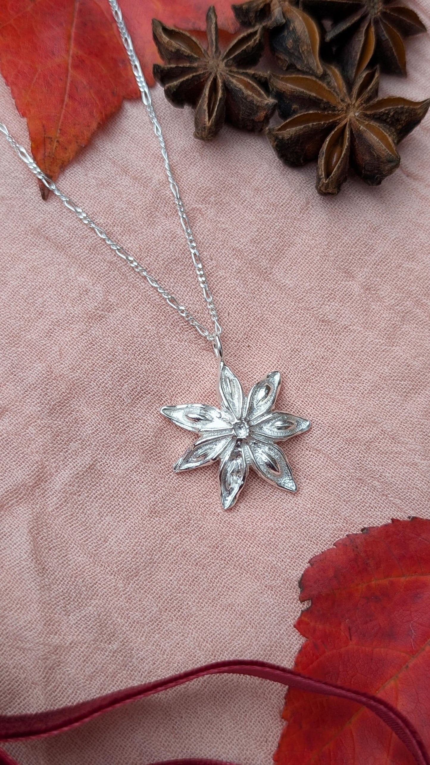 Star Anise Recycled Sterling Silver Pendant Necklace ~ Gift for Her, Unique Jewellery, Christmas jewellery