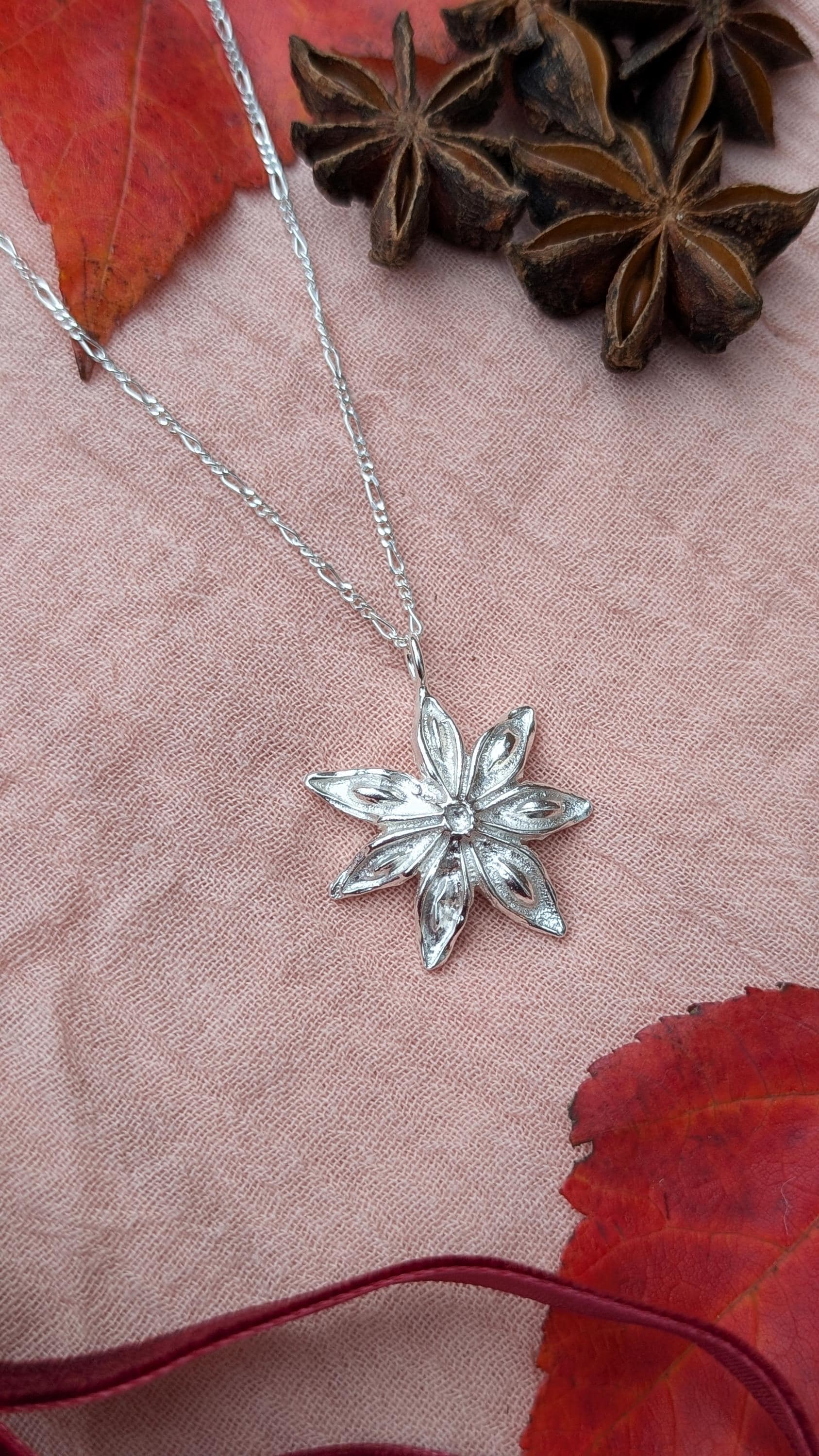 Star Anise Recycled Sterling Silver Pendant Necklace ~ Gift for Her, Unique Jewellery, Christmas jewellery