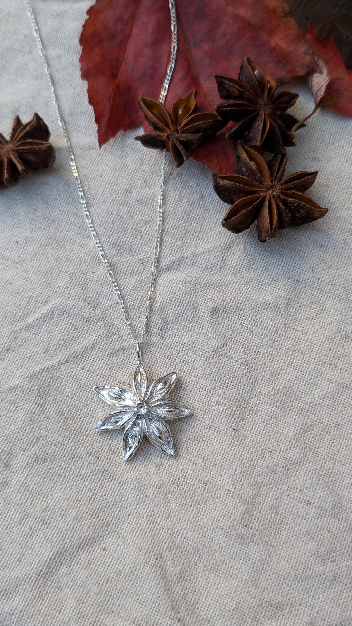 Star Anise Recycled Sterling Silver Pendant Necklace ~ Gift for Her, Unique Jewellery, Christmas jewellery