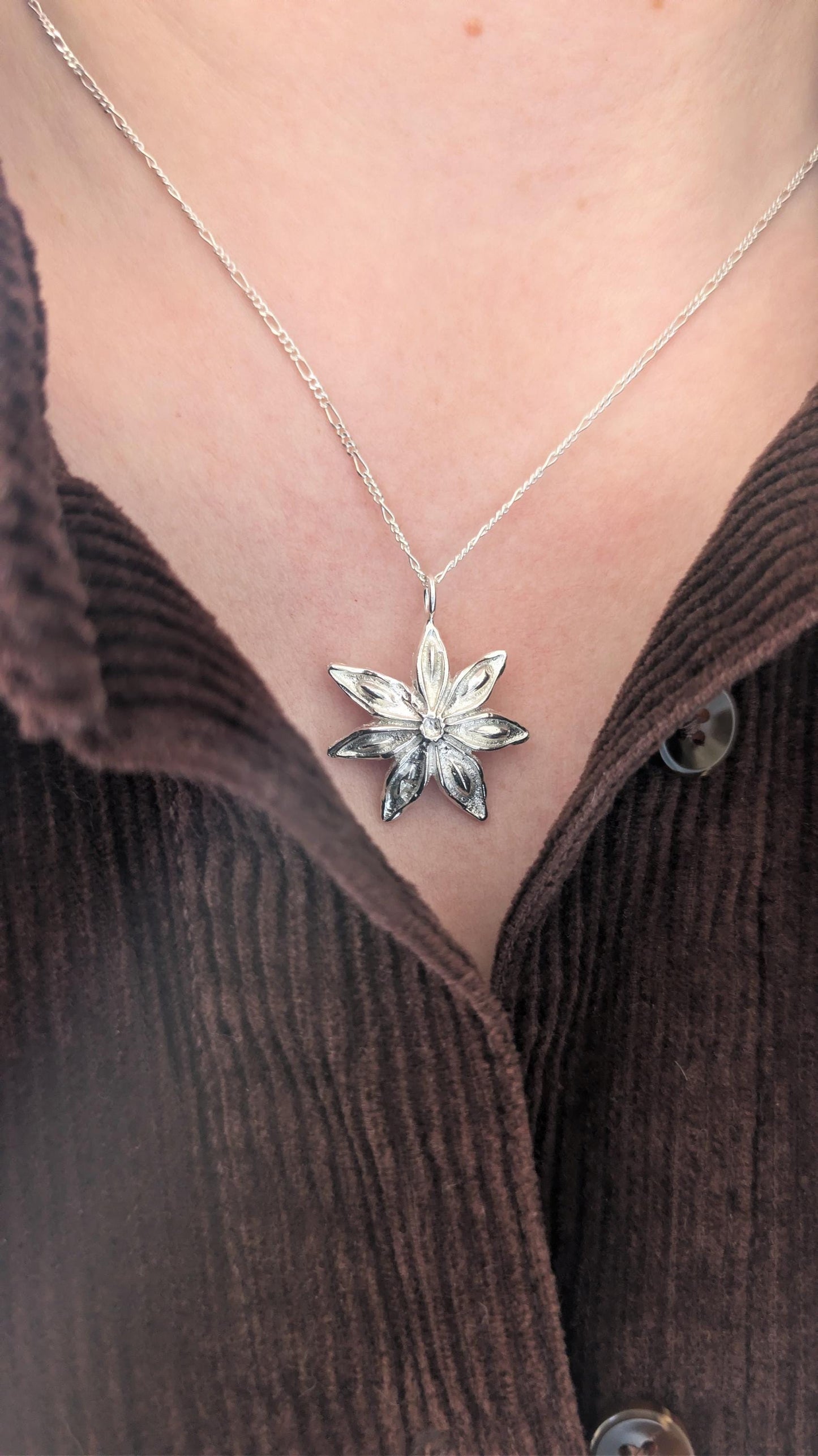 Star Anise Recycled Sterling Silver Pendant Necklace ~ Gift for Her, Unique Jewellery, Christmas jewellery