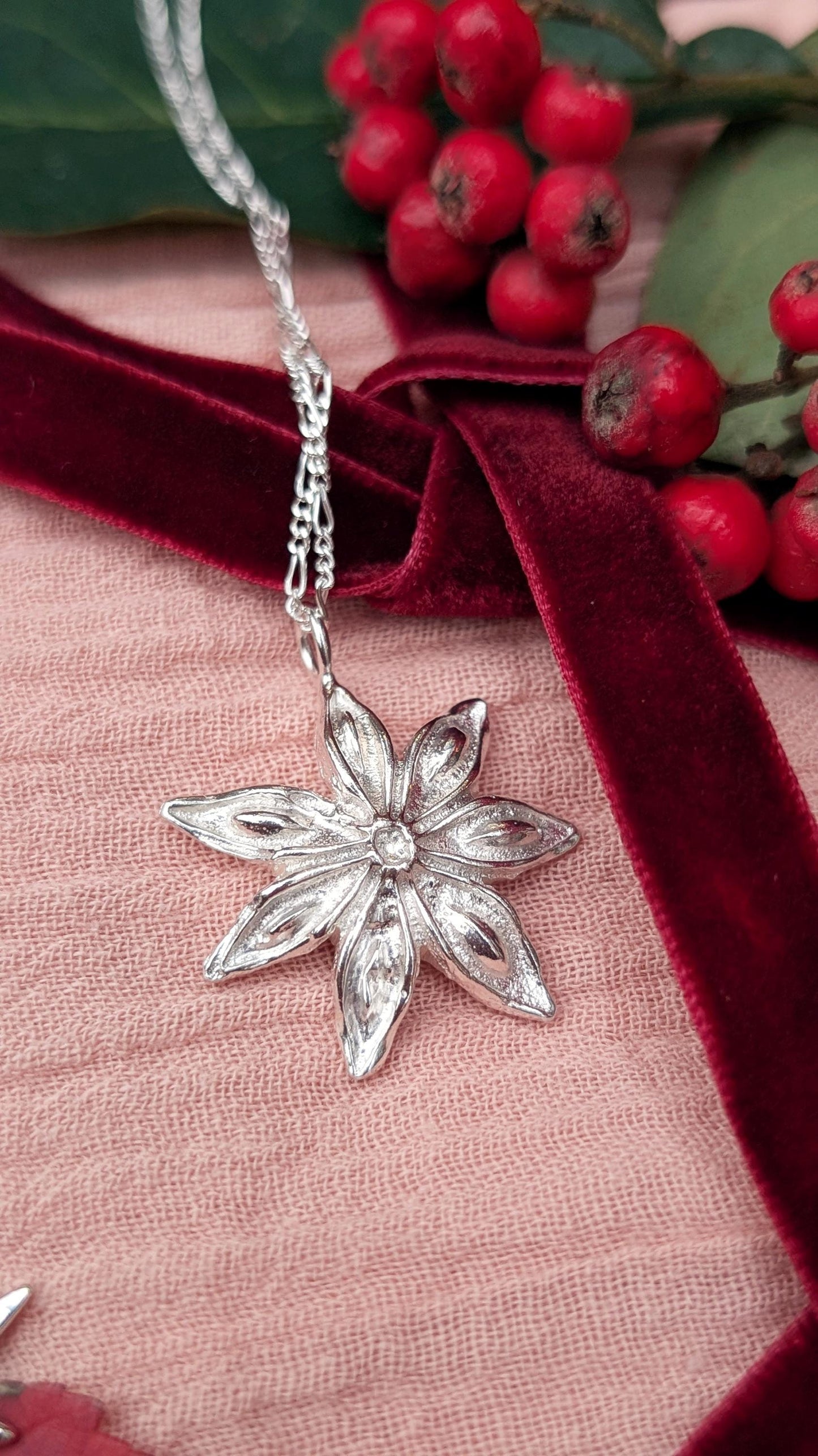 Star Anise Recycled Sterling Silver Pendant Necklace ~ Gift for Her, Unique Jewellery, Christmas jewellery