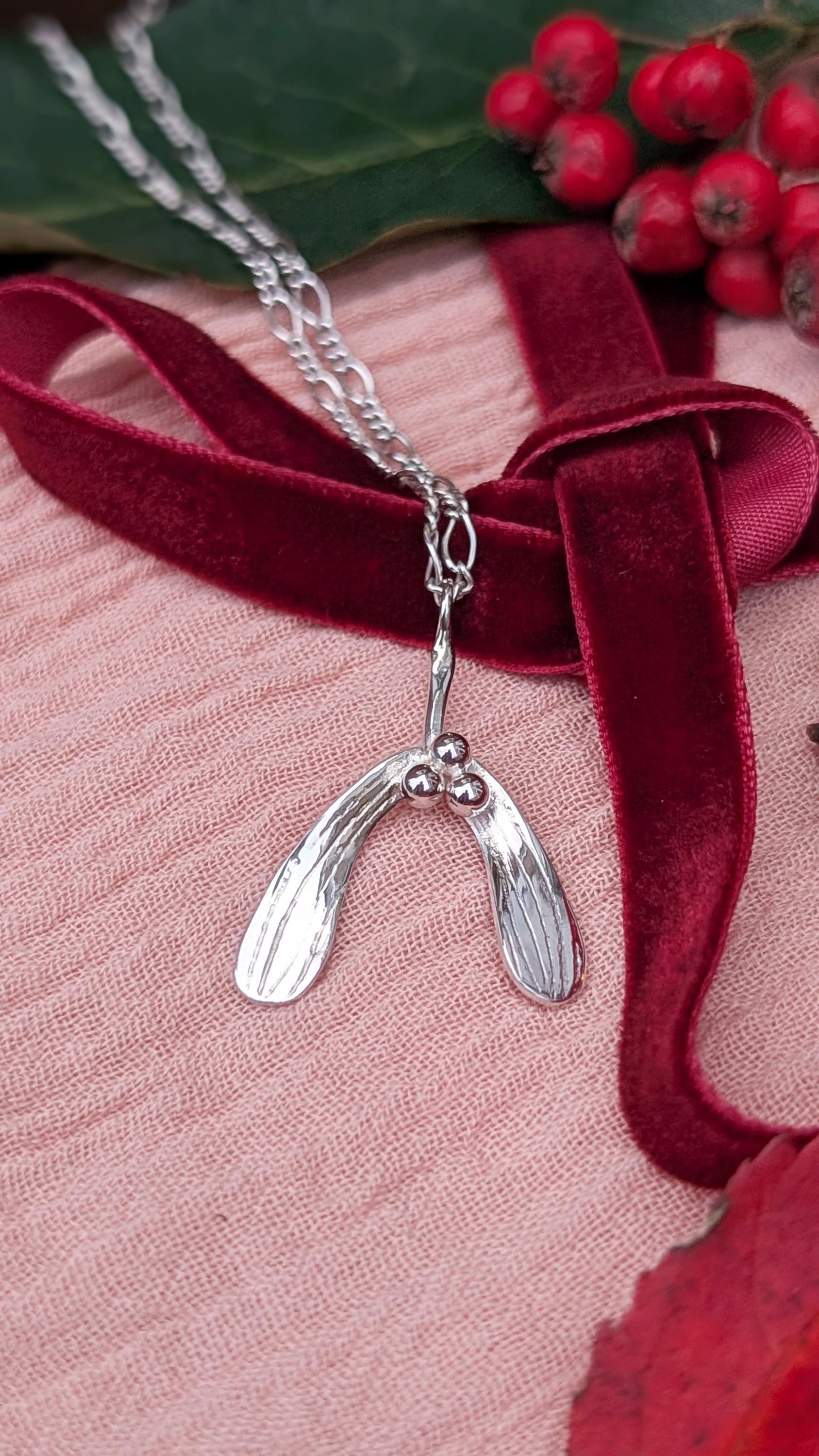 Mistletoe Recycled Sterling Silver Pendant Necklace ~ Christmas Jewellery, valentine's, love gift, girlfriend, wife, best friend, keepsake