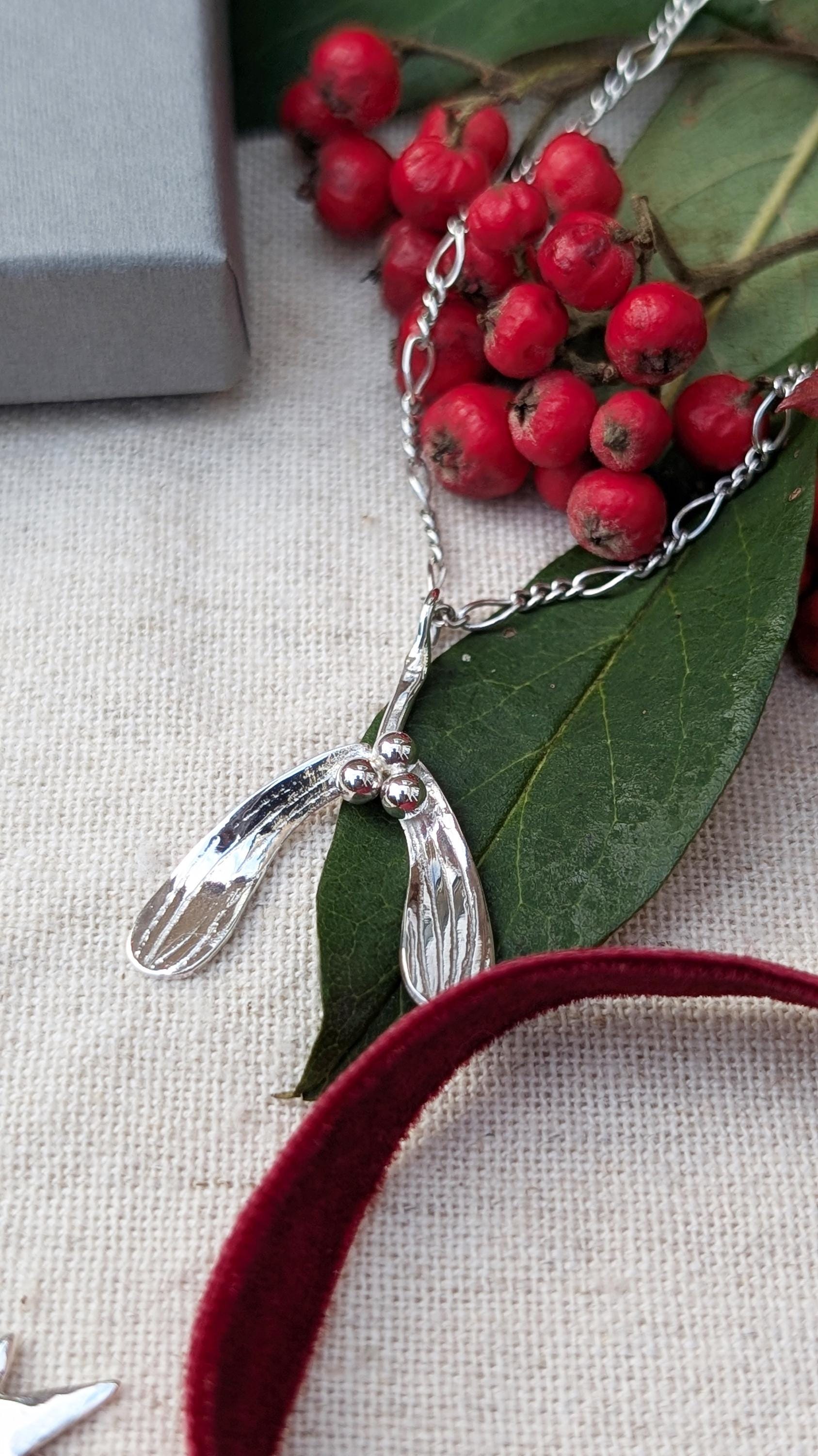 Mistletoe Recycled Sterling Silver Pendant Necklace ~ Christmas Jewellery, valentine's, love gift, girlfriend, wife, best friend, keepsake