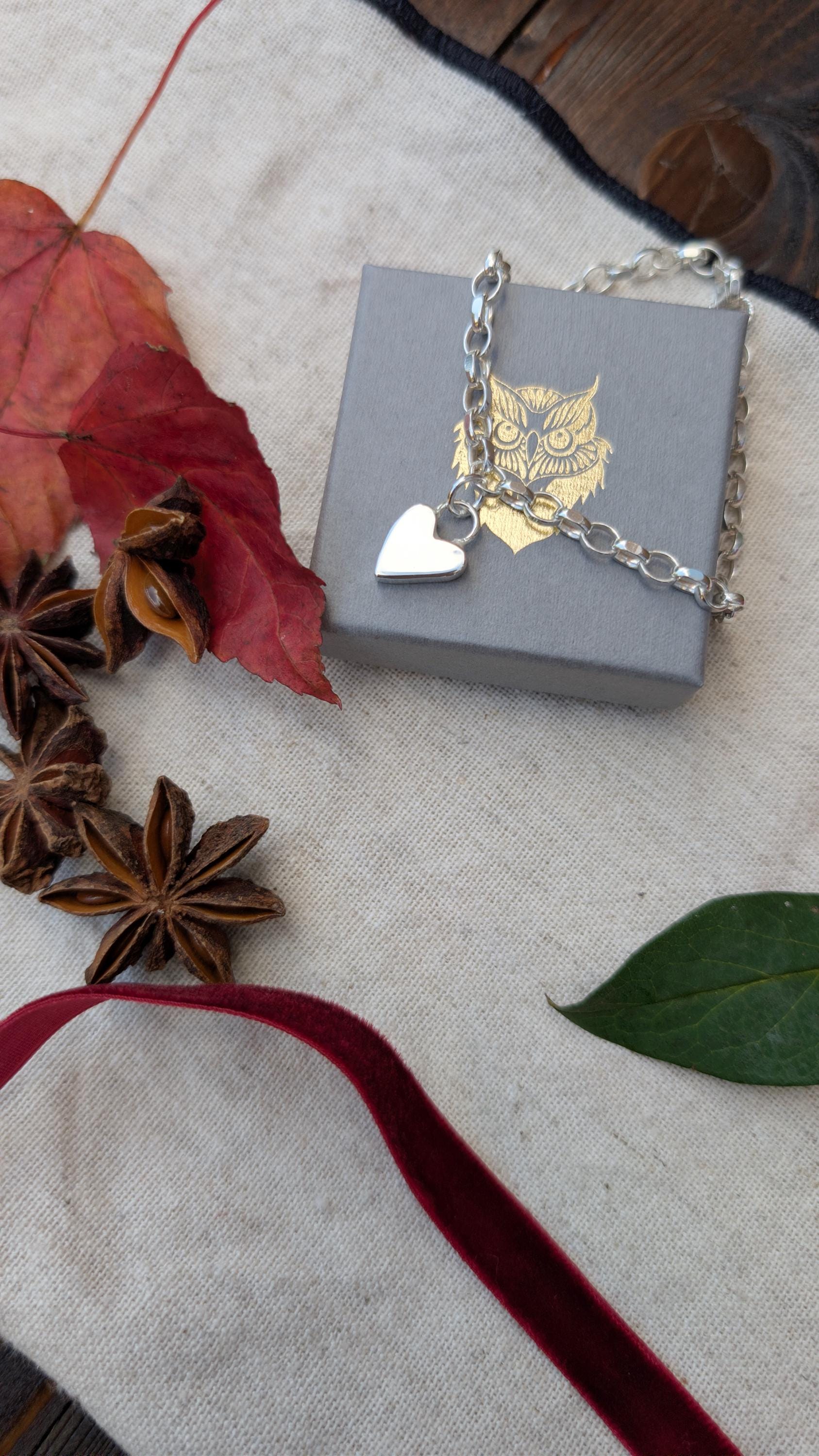 Scribble Heart Sterling Silver Charm Chain Bracelet ~ recycled metal, christmas gift, birthday, gift for her, valentine's day