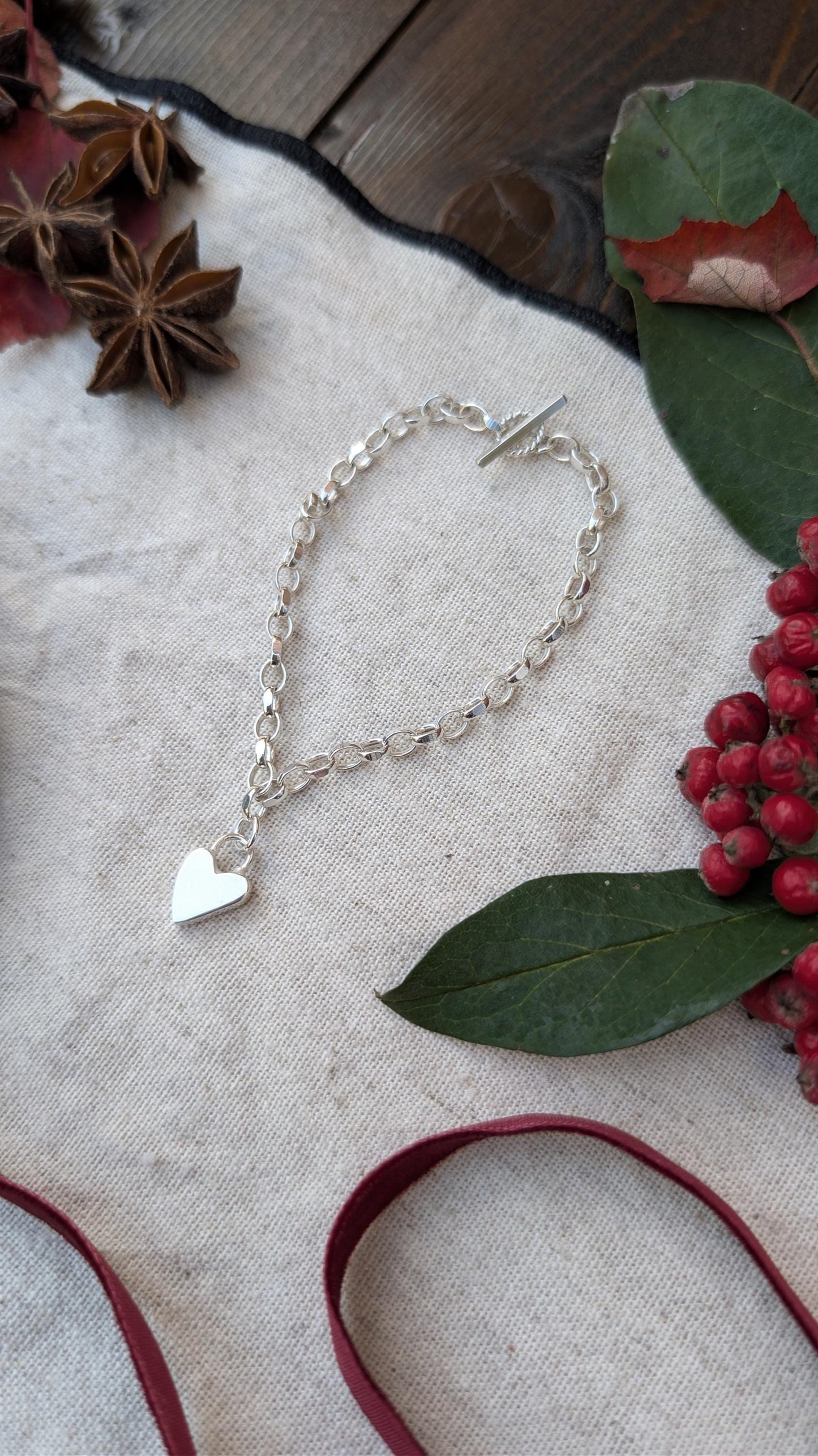 Scribble Heart Sterling Silver Charm Chain Bracelet ~ recycled metal, christmas gift, birthday, gift for her, valentine's day