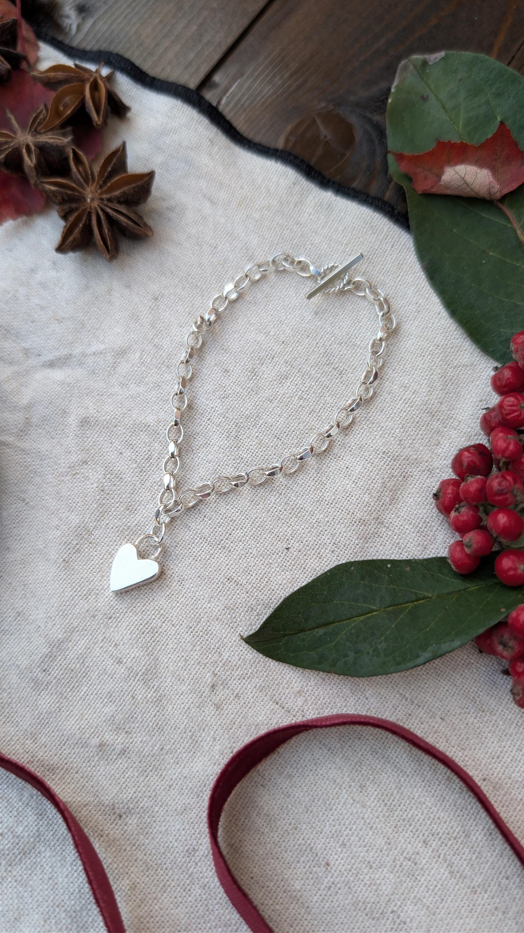 Scribble Heart Sterling Silver Charm Chain Bracelet ~ recycled metal, christmas gift, birthday, gift for her, valentine's day