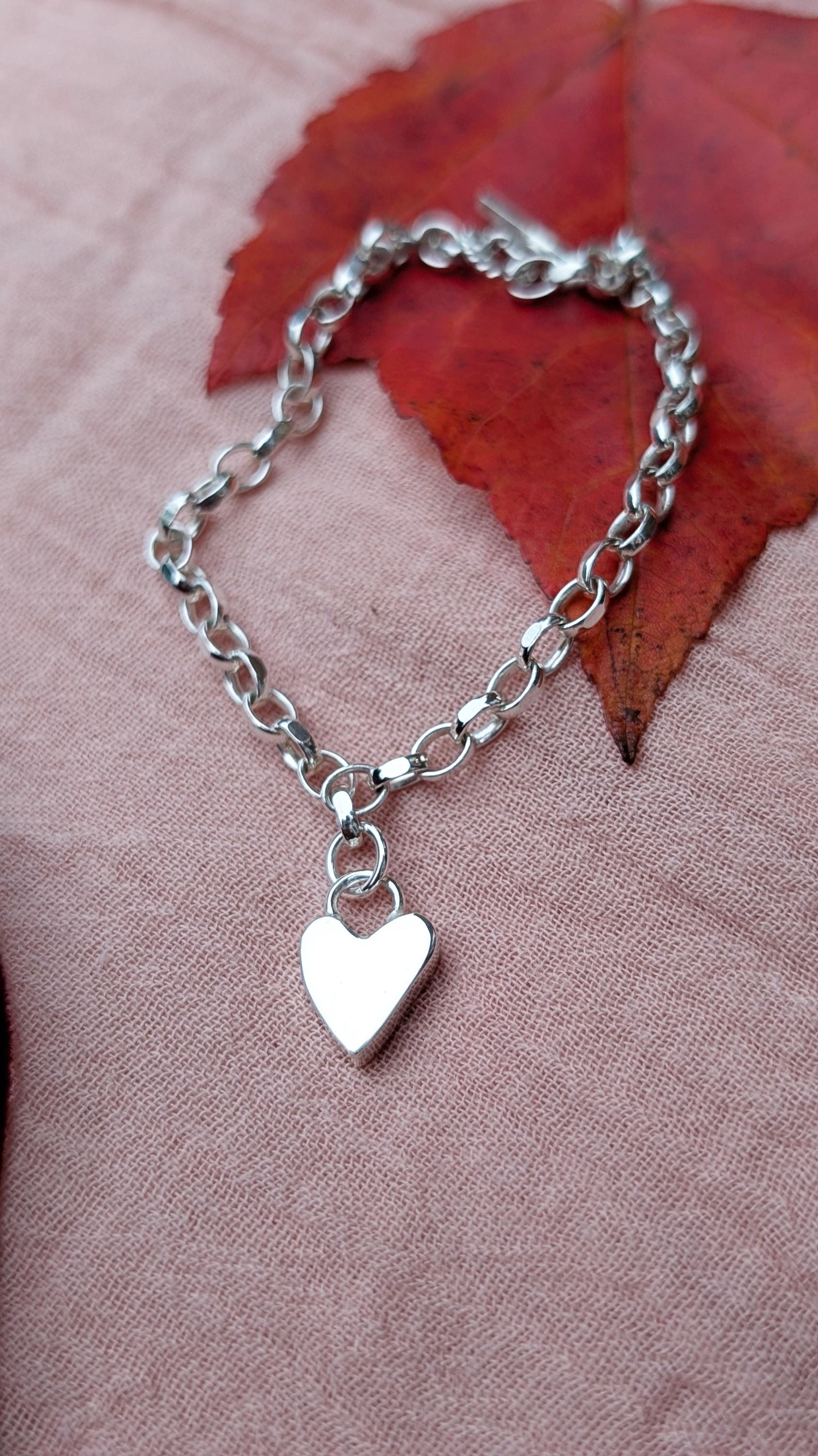 Scribble Heart Sterling Silver Charm Chain Bracelet ~ recycled metal, christmas gift, birthday, gift for her, valentine's day