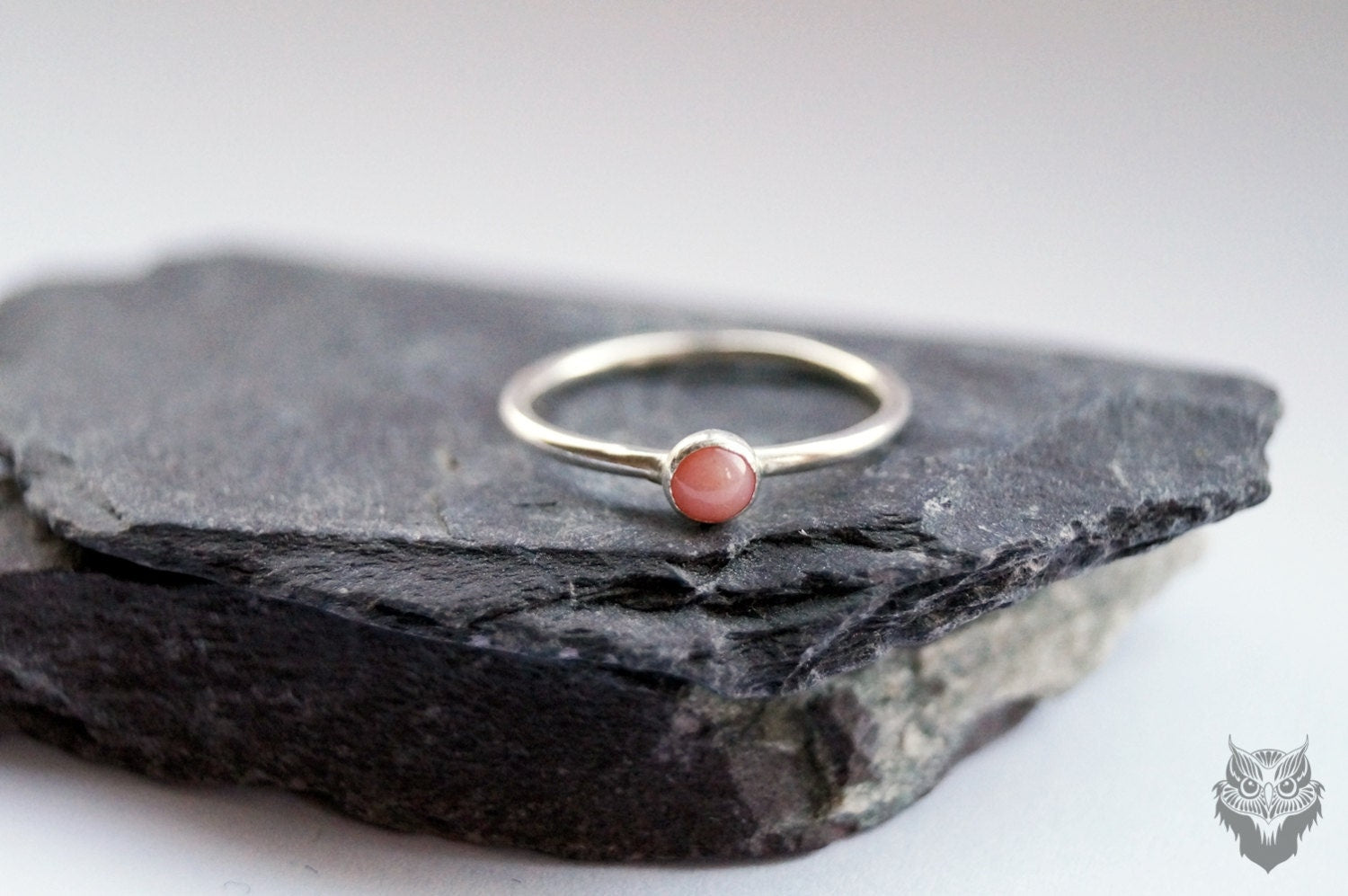 Pink Opal Gemstone Recycled Sterling Silver Ring ~ statement ring, stacking ring, gemstone, unique, beaded, birthstone