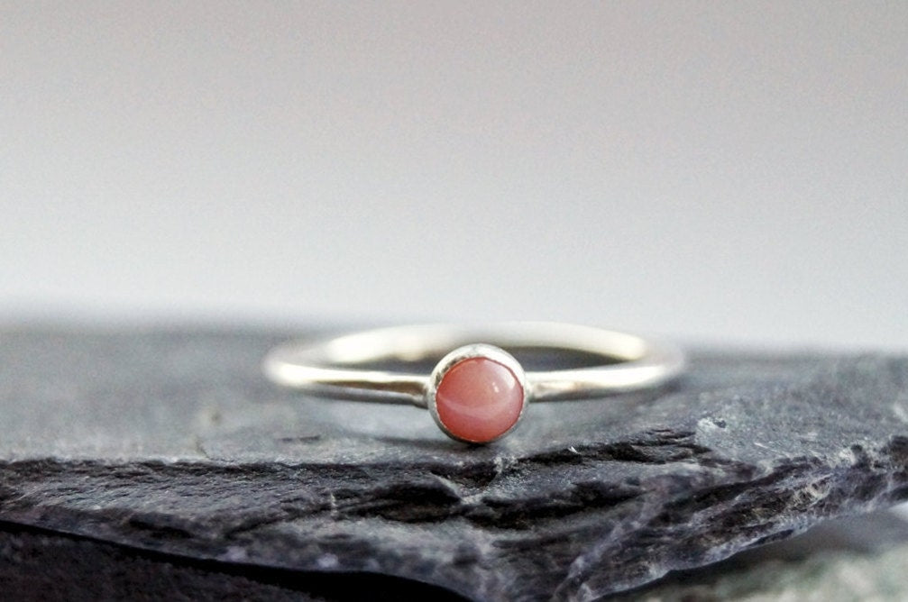 Pink Opal Gemstone Recycled Sterling Silver Ring ~ statement ring, stacking ring, gemstone, unique, beaded, birthstone
