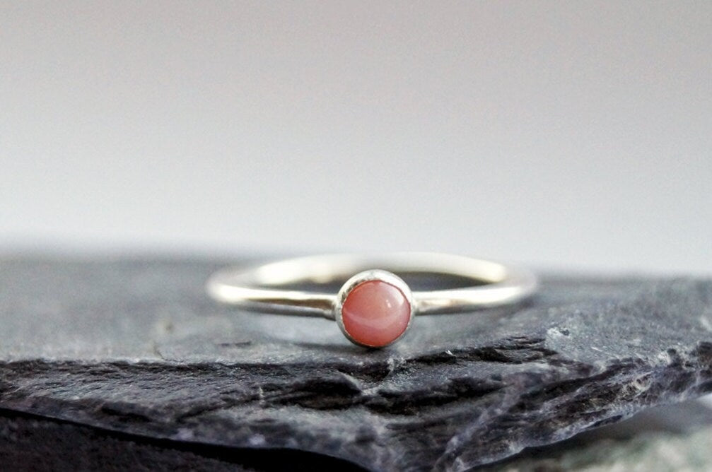Pink Opal Gemstone Recycled Sterling Silver Ring