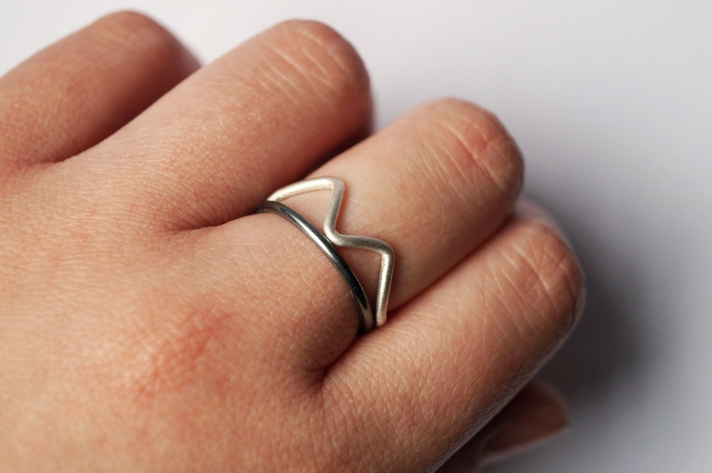 Recycled Sterling Silver Misty Mountains II Stacking Rings - hammered, silver bands, oxidised, mountains, stackable, recycled