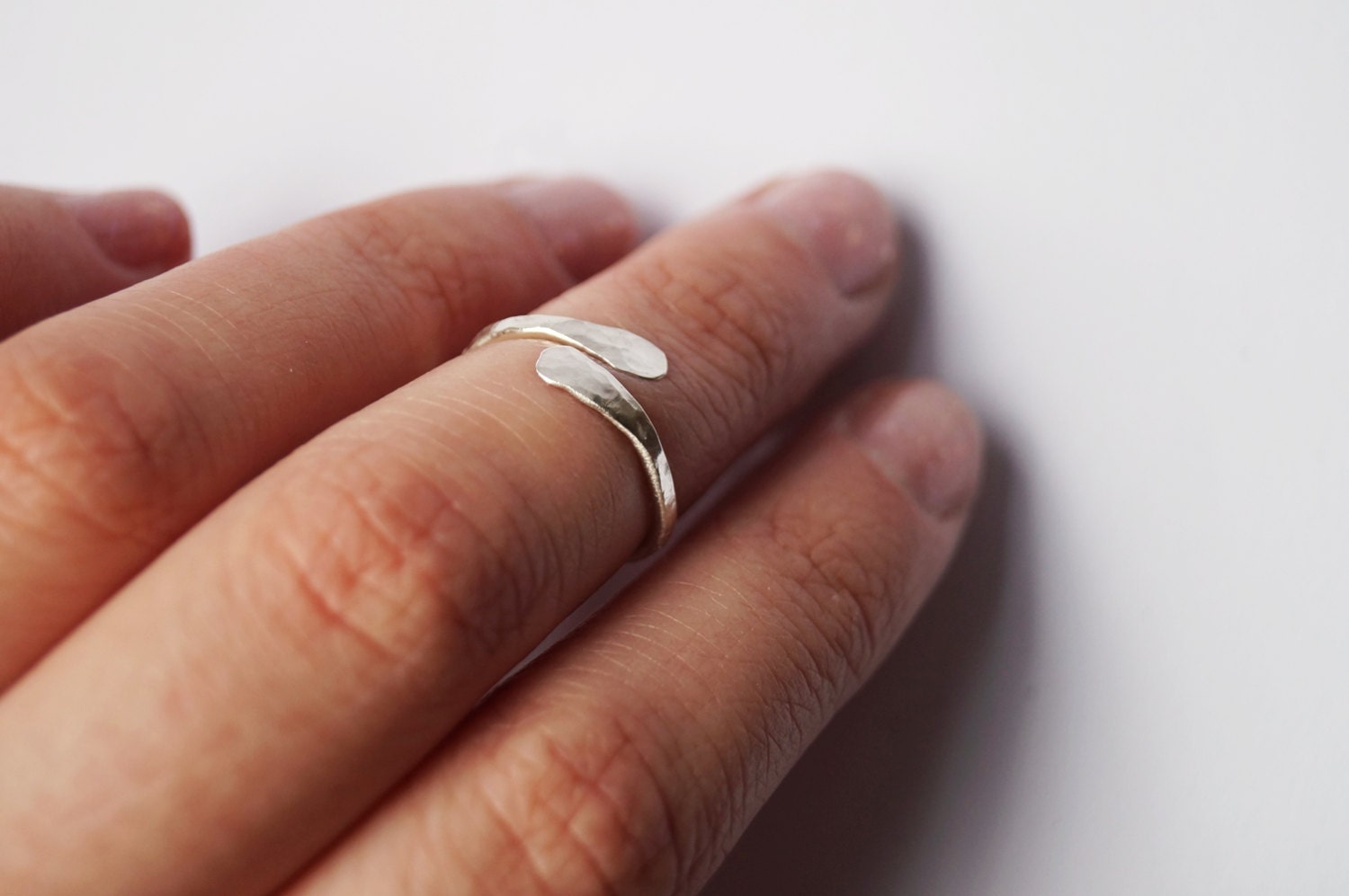 Recycled Sterling Silver Hammered Crossing Midi - Ring