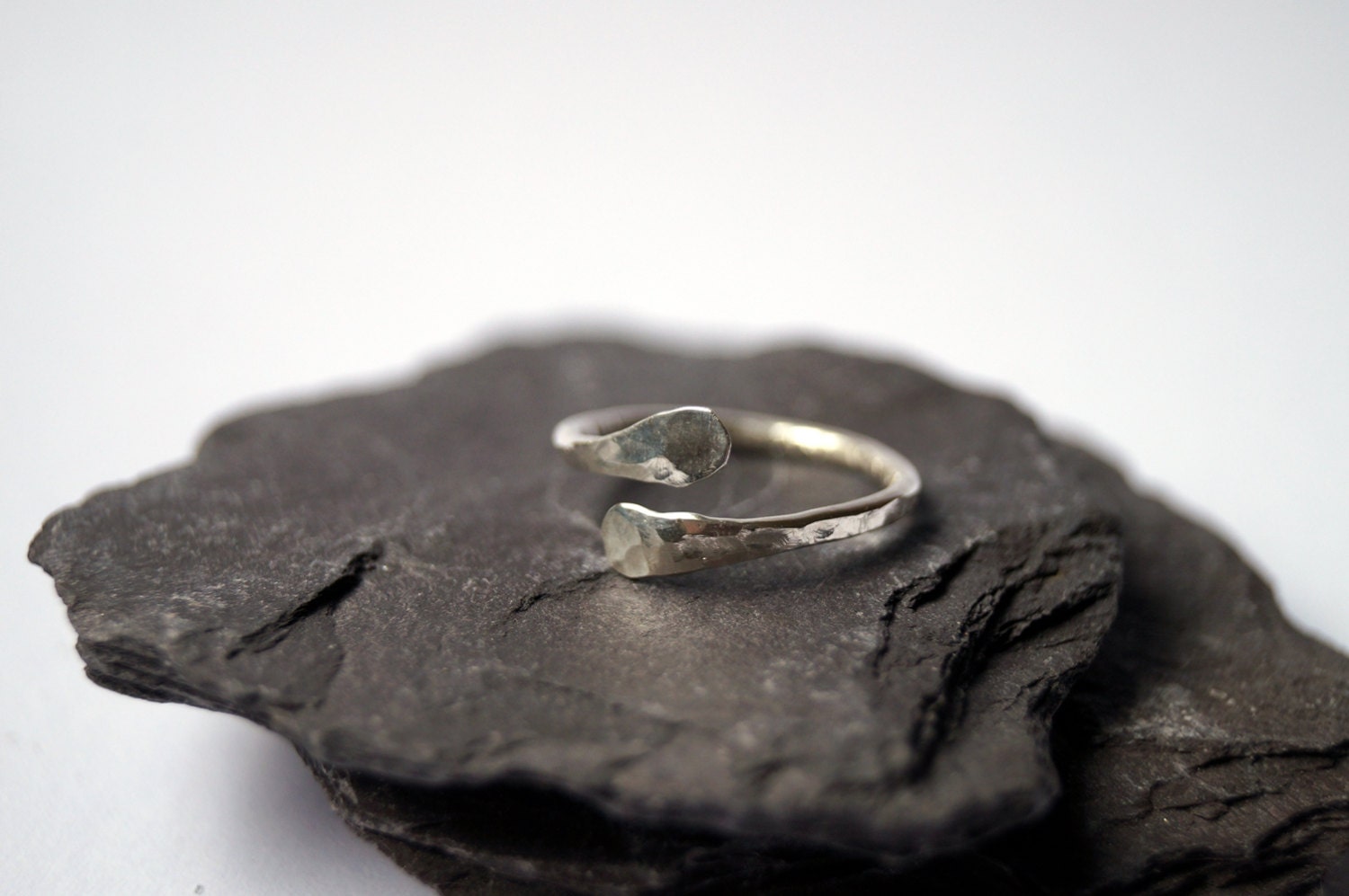 Recycled Sterling Silver Hammered Crossing Midi - Ring