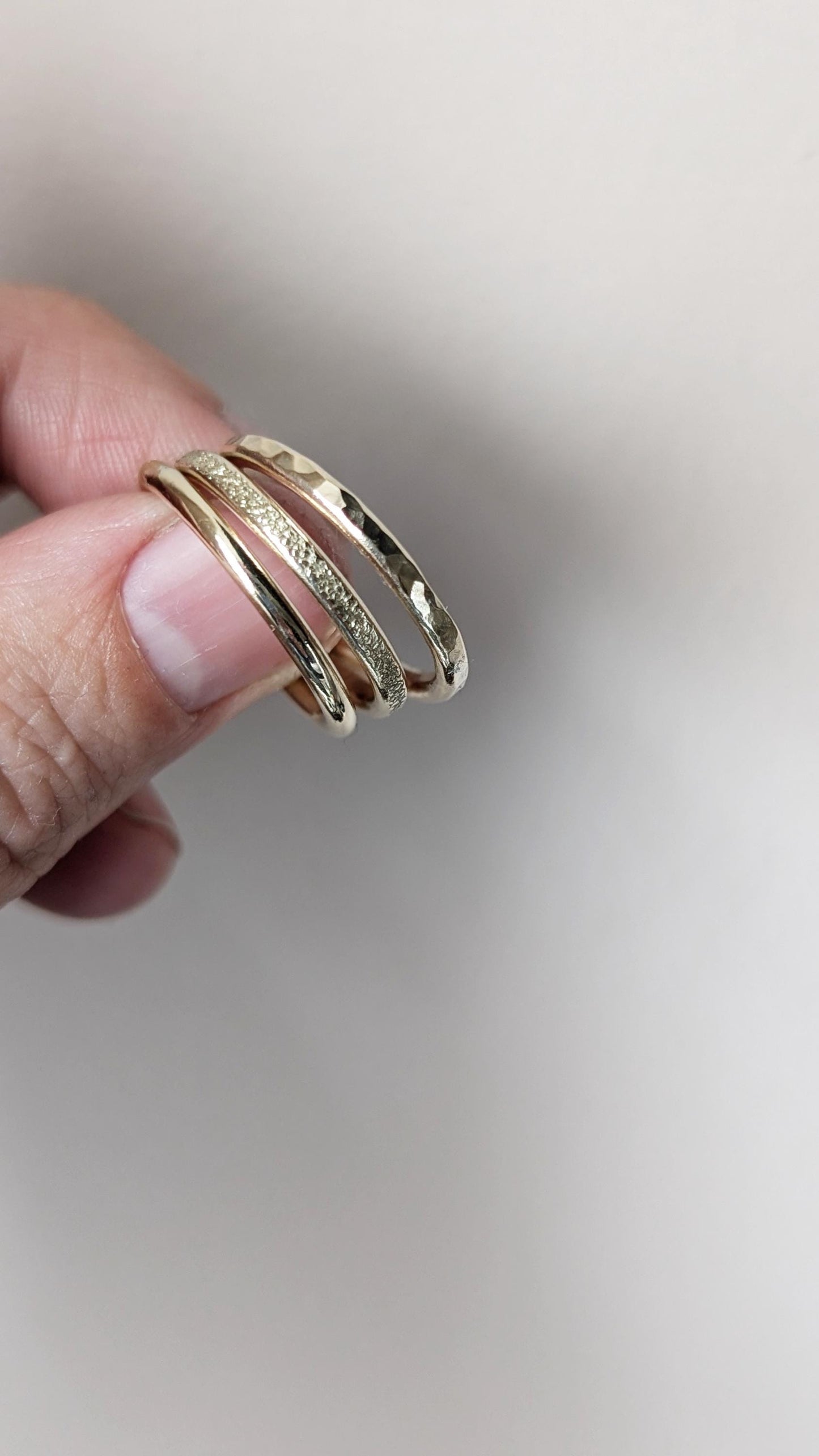 Solid 9ct Gold Stacking Rings Set ~ stackable, recycled gold, engagement, wedding, textured