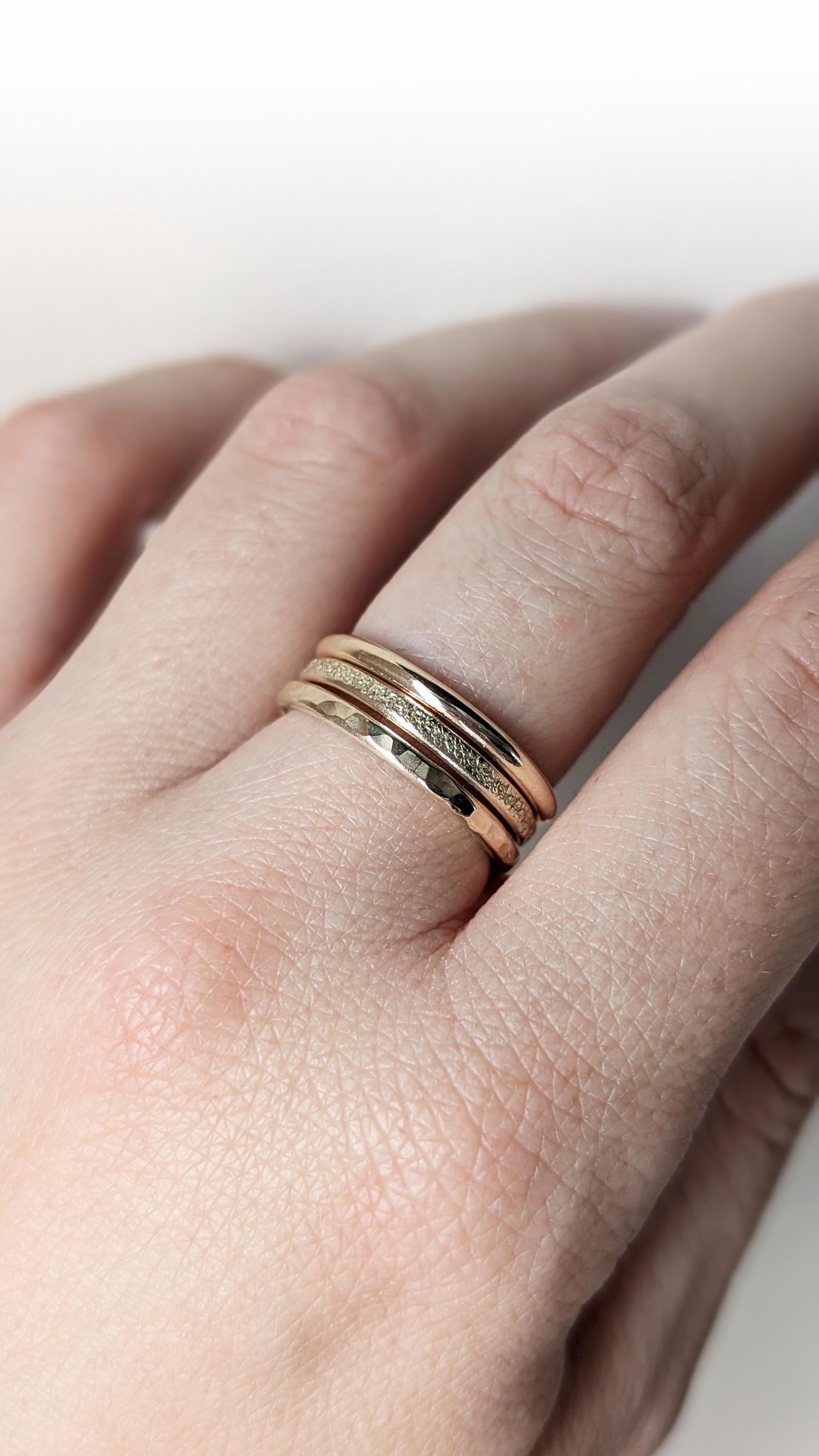Solid 9ct Gold Stacking Rings Set ~ stackable, recycled gold, engagement, wedding, textured
