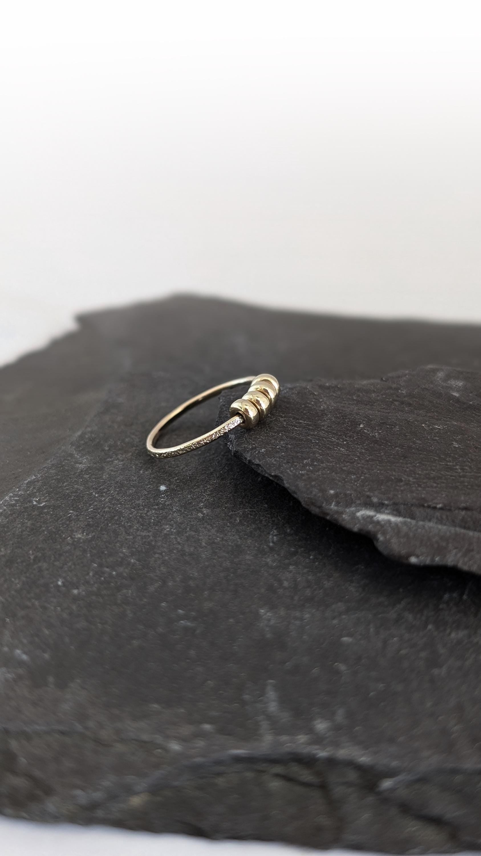 Fidget Ring 9ct Gold Stardust Doughnut Beads ~ spinner, meditation ring, anxiety relief, recycled gold