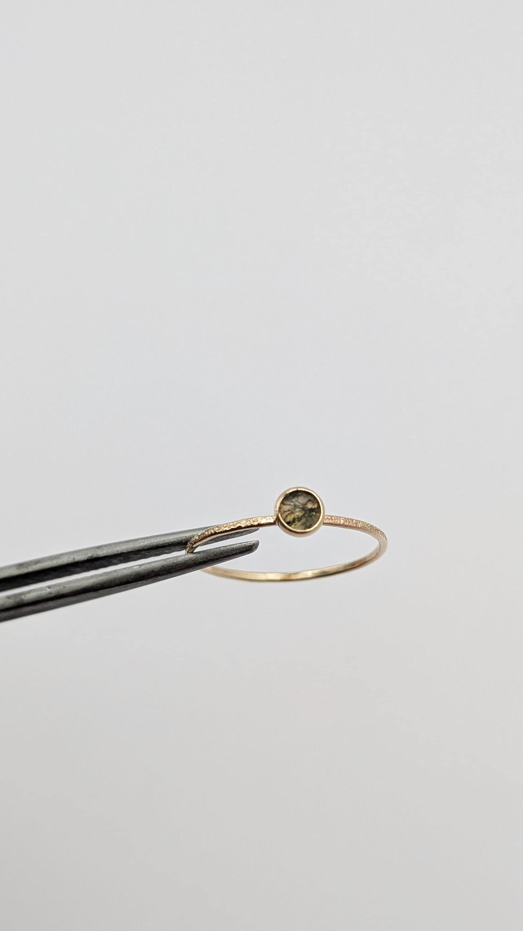 Solid 9ct Gold Gemstone Stardust Skinny Stacking Ring ~ stackable, green moss agate