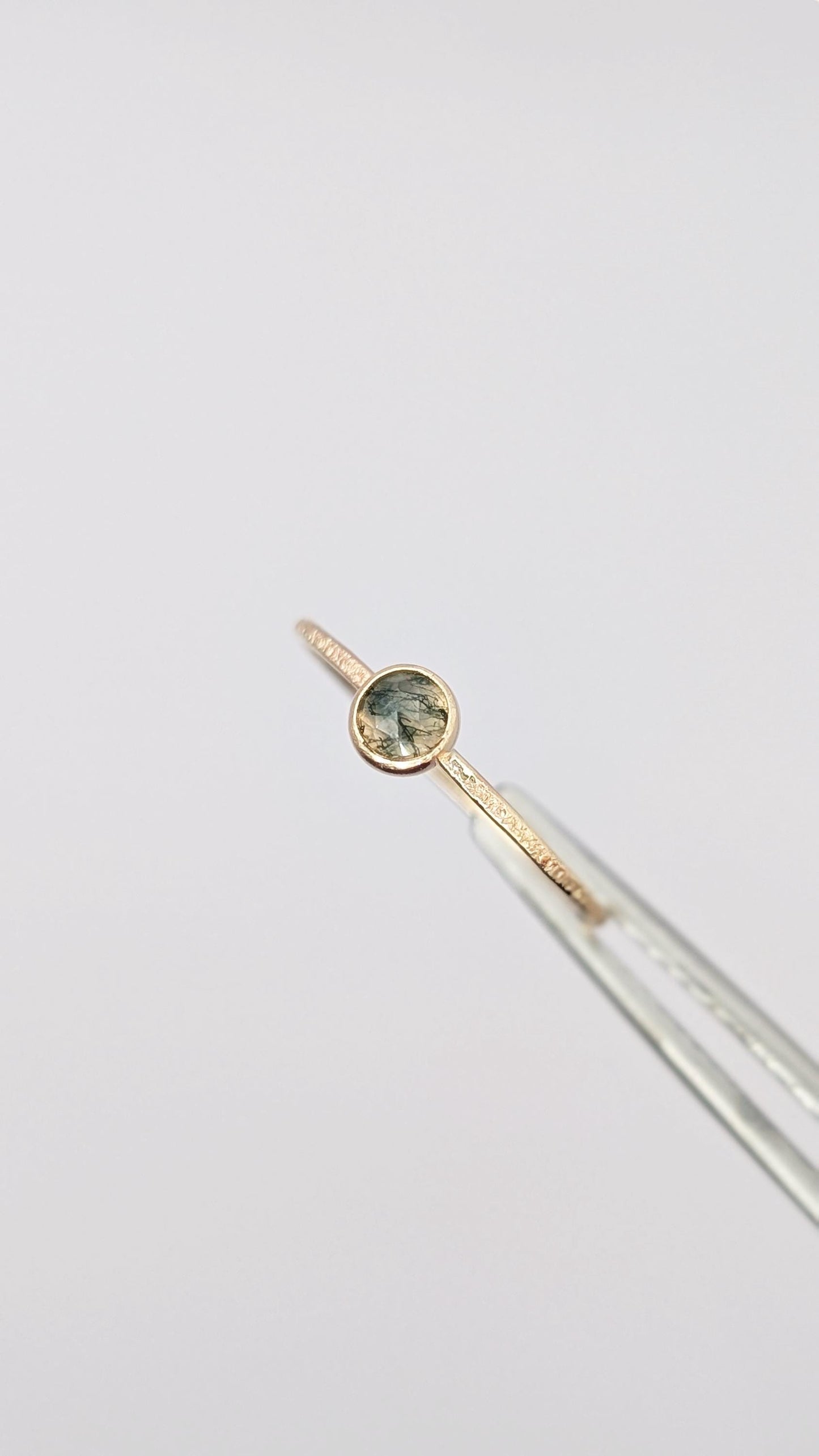 Solid 9ct Gold Gemstone Stardust Skinny Stacking Ring ~ stackable, green moss agate