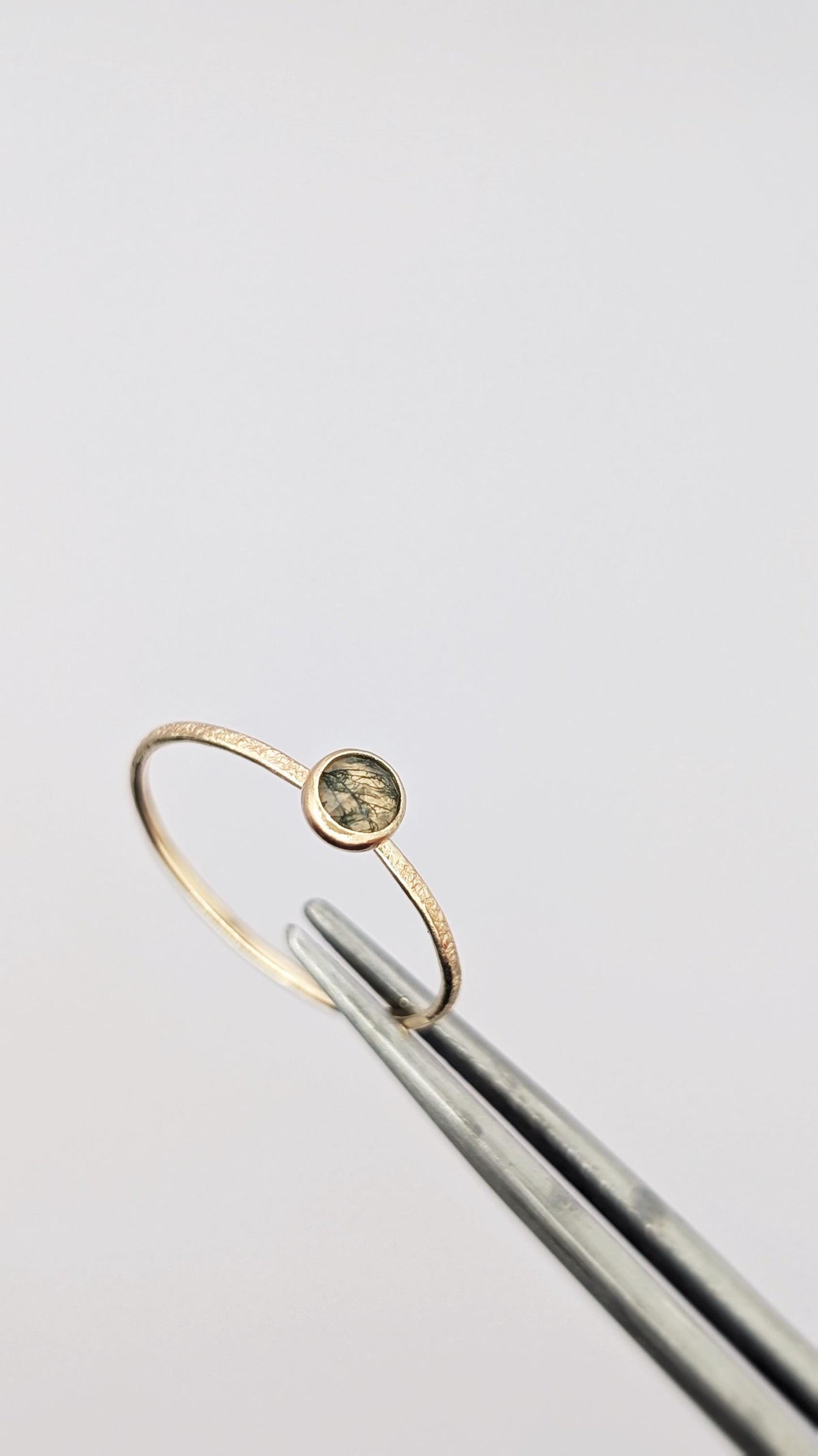Solid 9ct Gold Gemstone Stardust Skinny Stacking Ring ~ stackable, green moss agate
