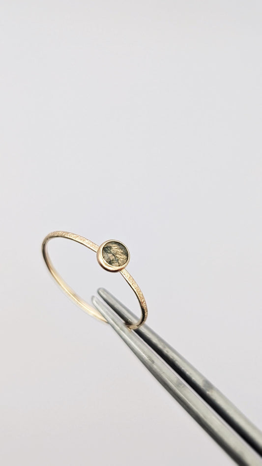 Solid 9ct Gold Gemstone Stardust Skinny Stacking Ring ~ stackable, green moss agate