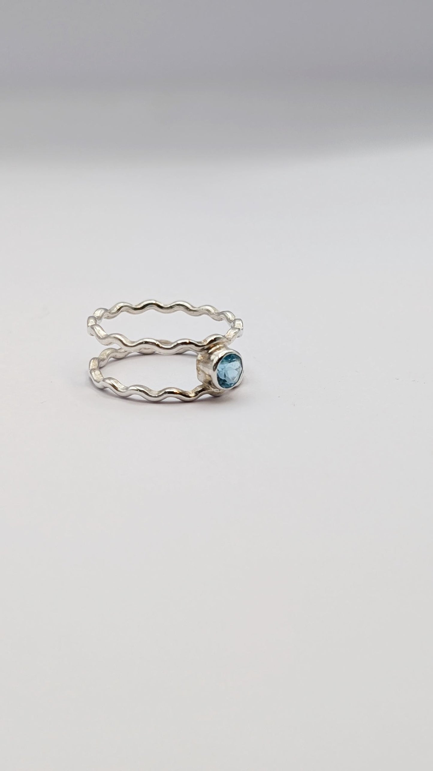 Ocean Blue Apatite Double Wave Sterling Silver Ring ~ statement gemstone band, mermaid, sea theme, nautical