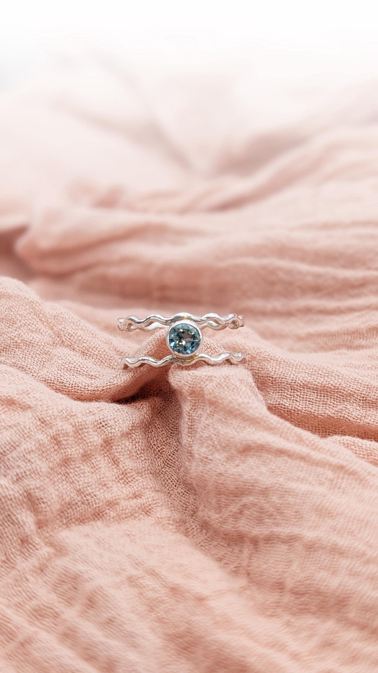 Ocean Blue Apatite Double Wave Sterling Silver Ring ~ statement gemstone band, mermaid, sea theme, nautical