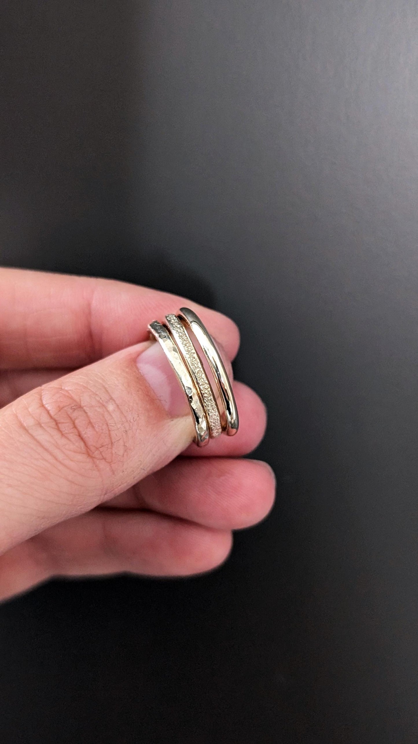 Solid 9ct Gold Stacking Rings Set ~ stackable, recycled gold, engagement, wedding, textured