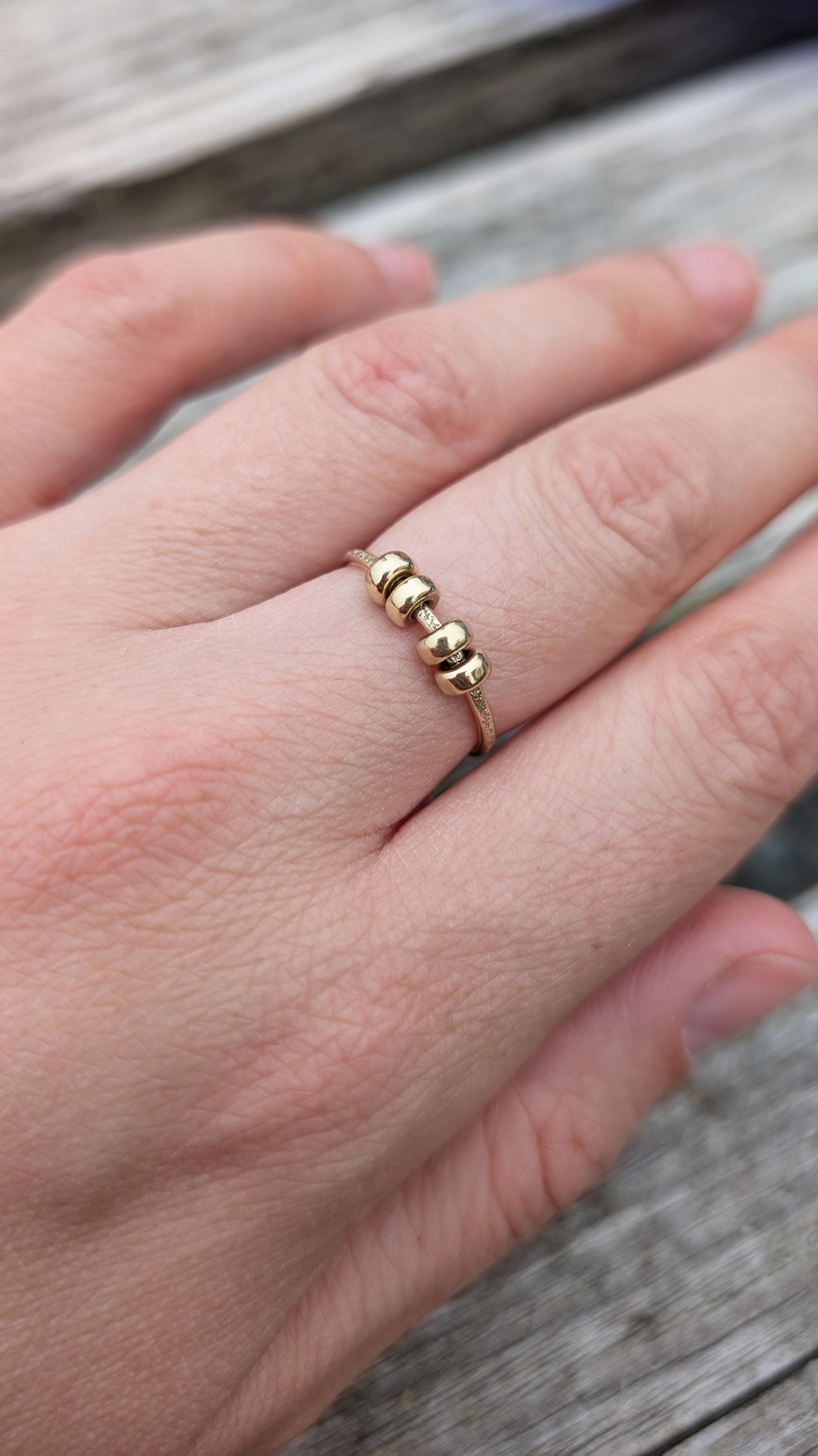 Fidget Ring 9ct Gold Stardust Doughnut Beads ~ spinner, meditation ring, anxiety relief, recycled gold
