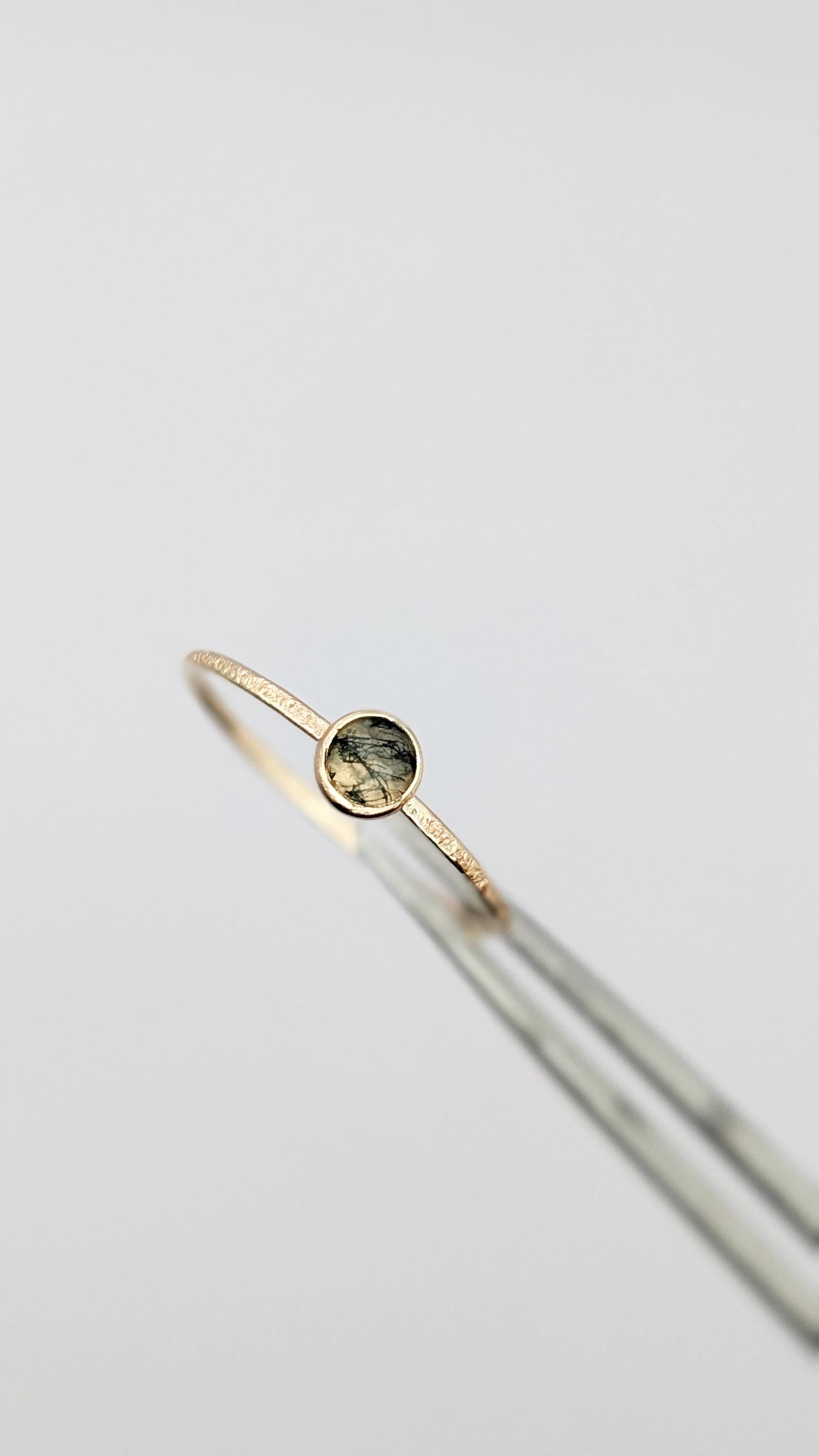 Solid 9ct Gold Gemstone Stardust Skinny Stacking Ring ~ stackable, green moss agate