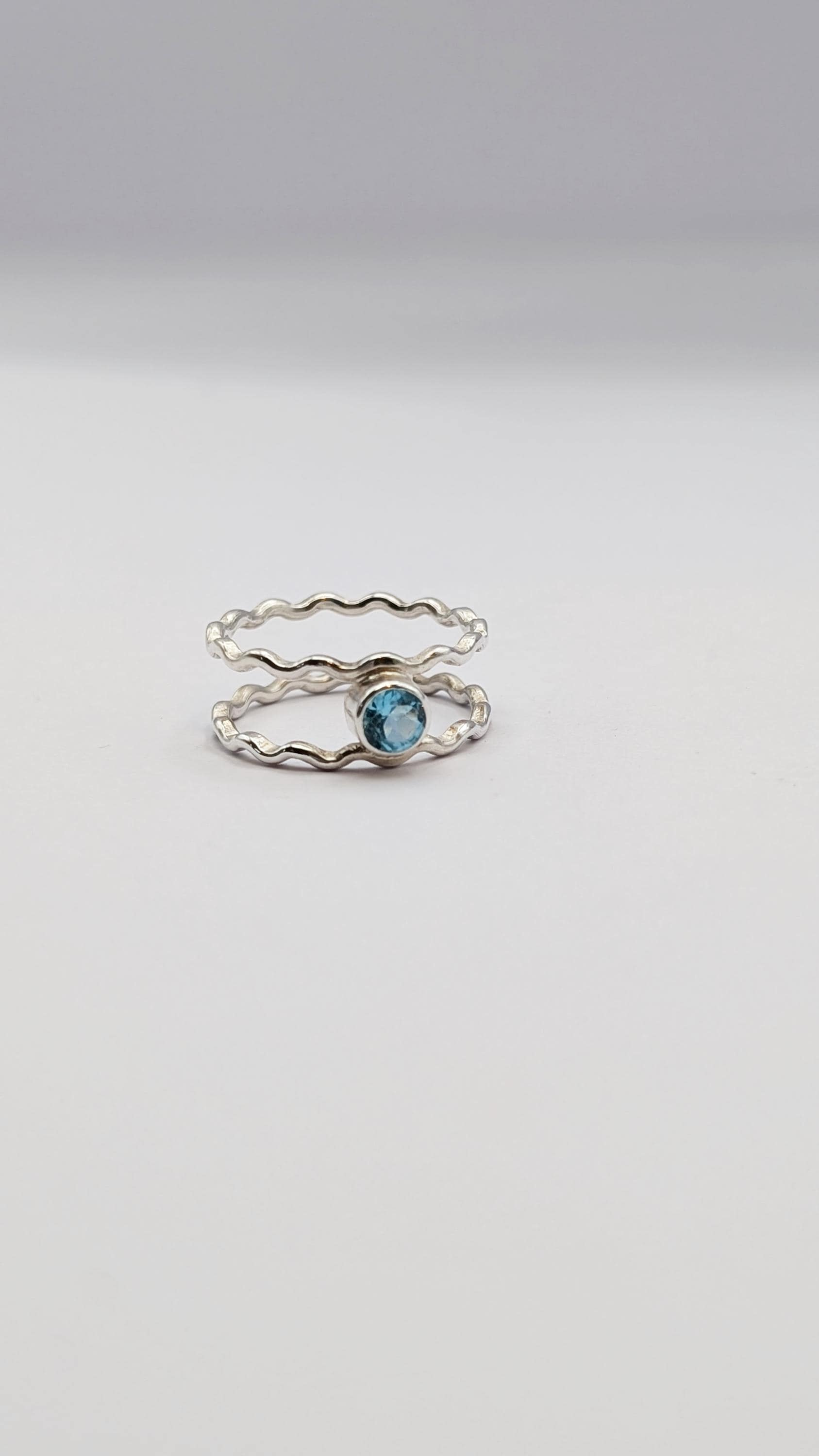 Ocean Blue Apatite Double Wave Sterling Silver Ring ~ statement gemstone band, mermaid, sea theme, nautical