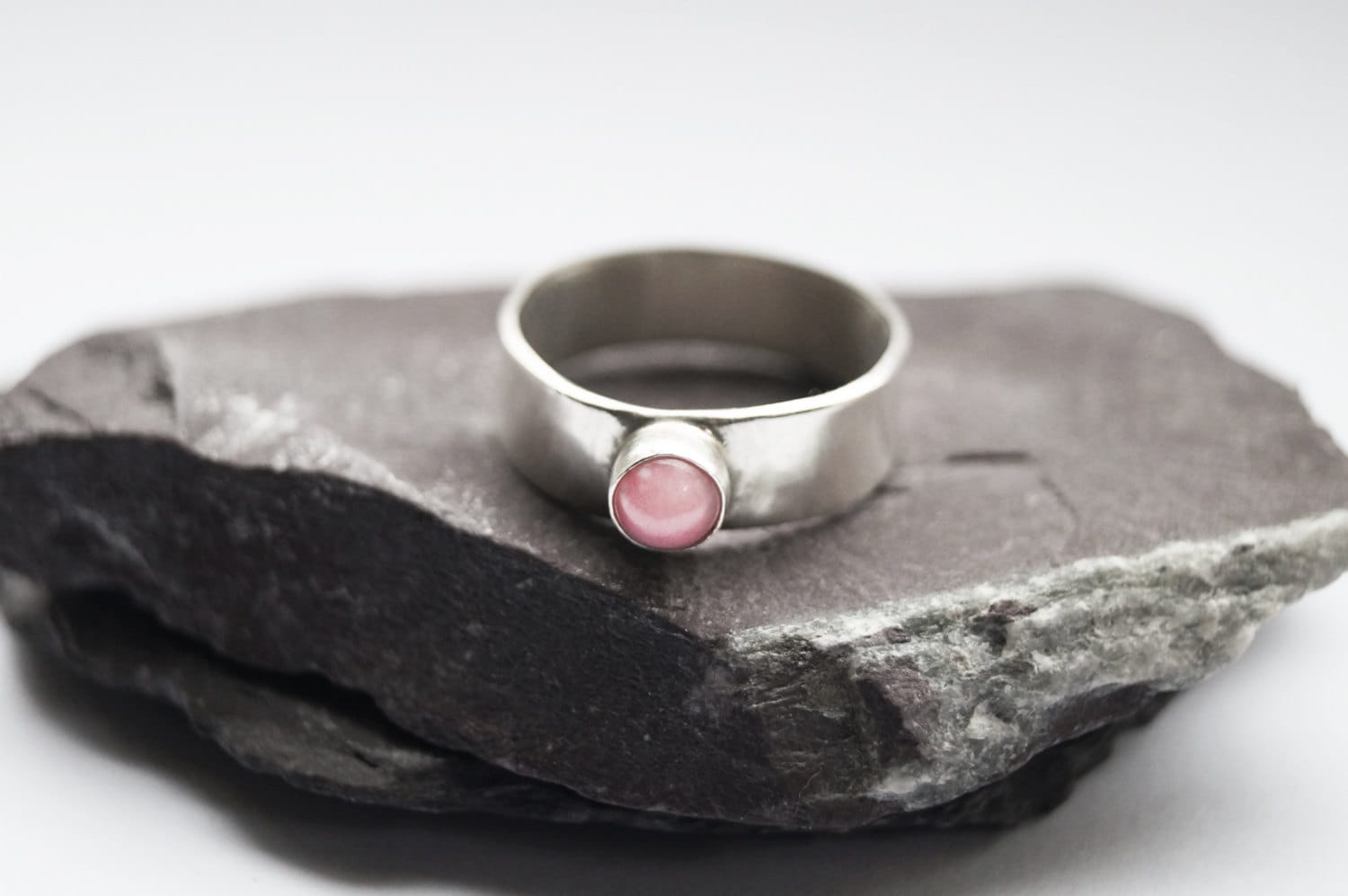 Pink Opal Medium Band Recycled Sterling Silver Ring ~ stacking ring, gemstone, wide band, birthstone, statement