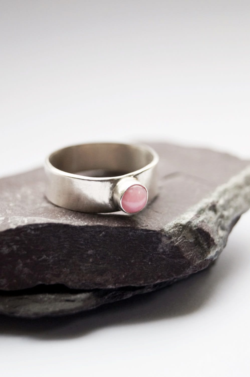 Pink Opal Medium Band Recycled Sterling Silver Ring ~ stacking ring, gemstone, wide band, birthstone, statement