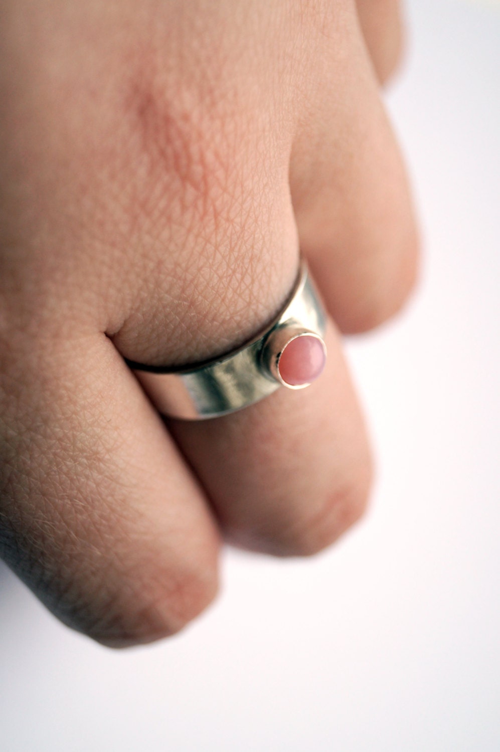 Pink Opal Medium Band Recycled Sterling Silver Ring