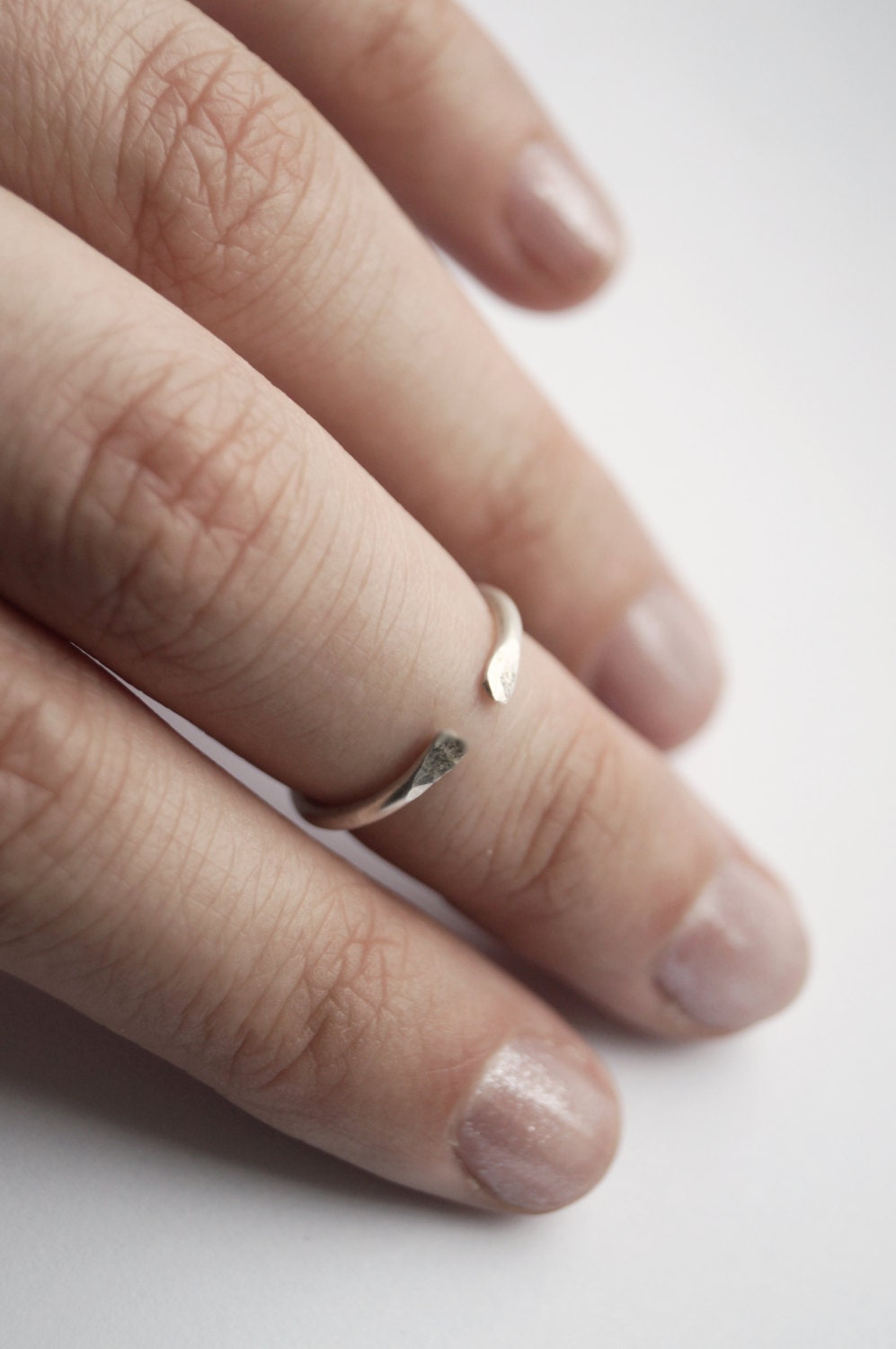 Recycled Sterling Silver Hammered Open Midi Ring