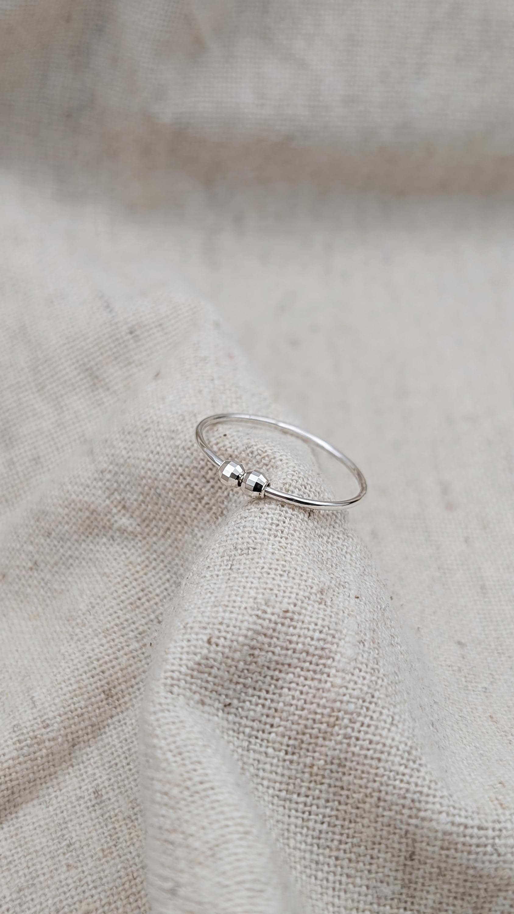 Sterling Silver Disco Beads Fidget Skinny Ring ~ spinner ring, meditation ring, anxiety ring, ADHD
