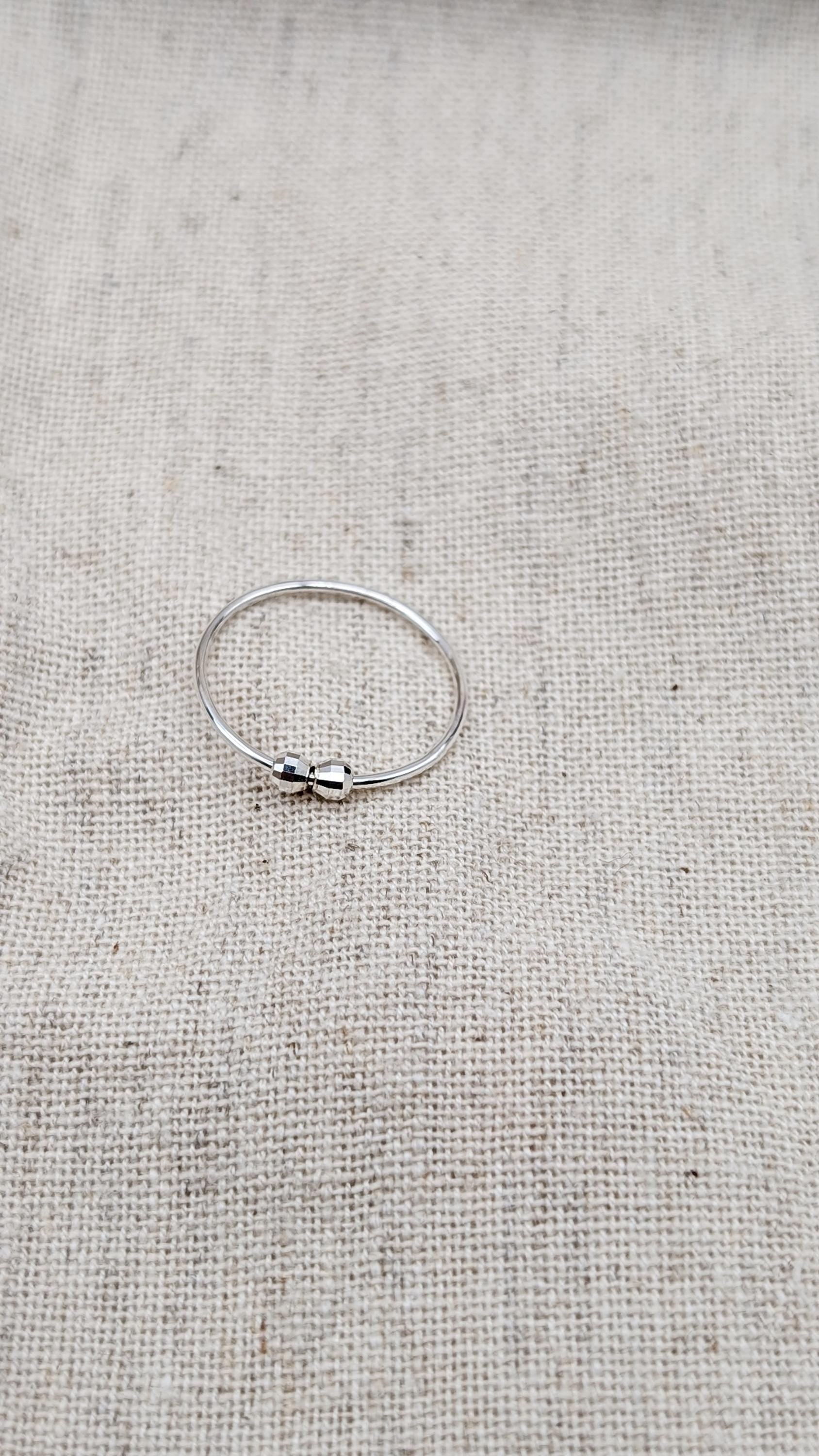 Sterling Silver Disco Beads Fidget Skinny Ring ~ spinner ring, meditation ring, anxiety ring, ADHD