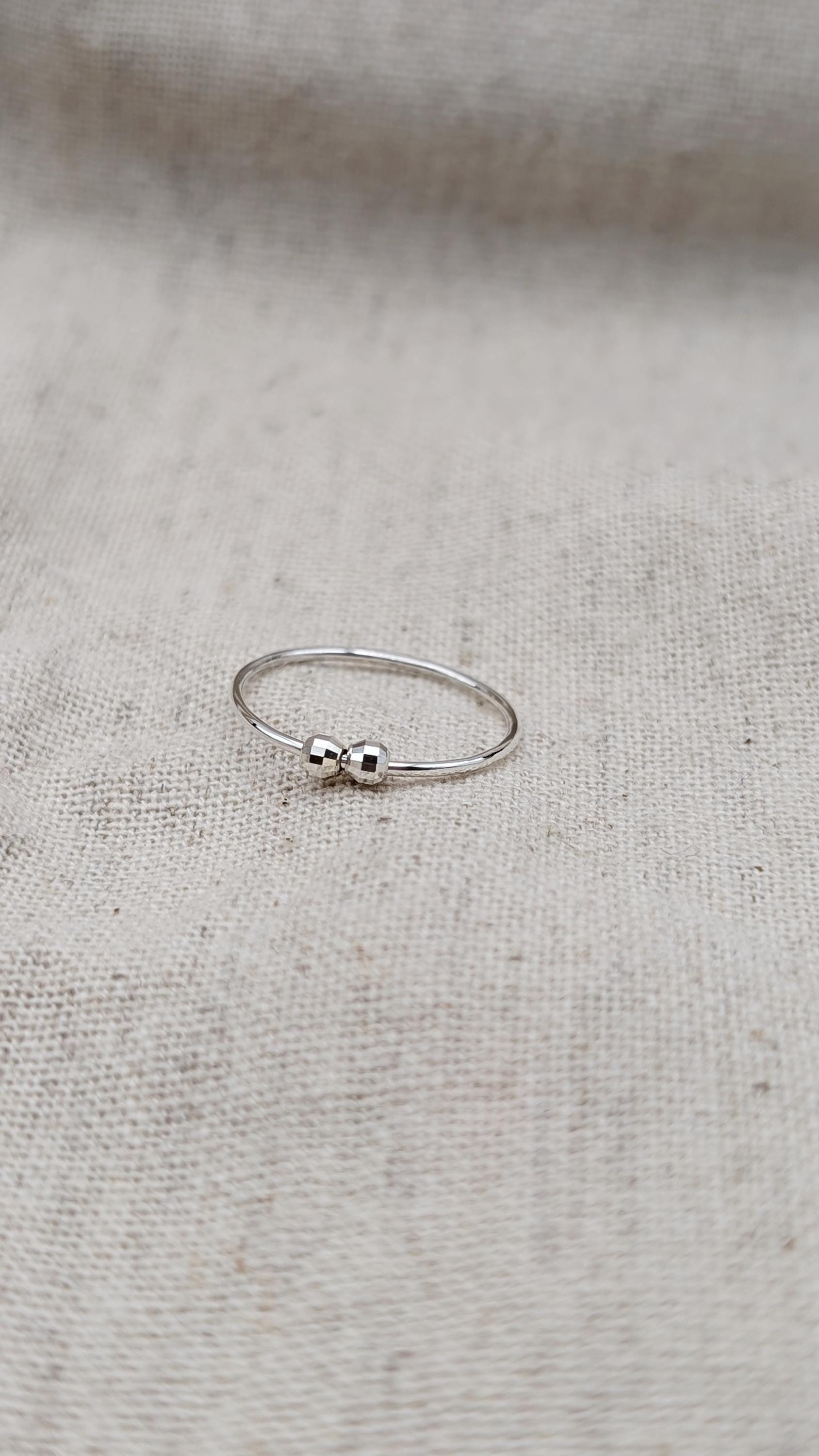 Sterling Silver Disco Beads Fidget Skinny Ring ~ spinner ring, meditation ring, anxiety ring, ADHD
