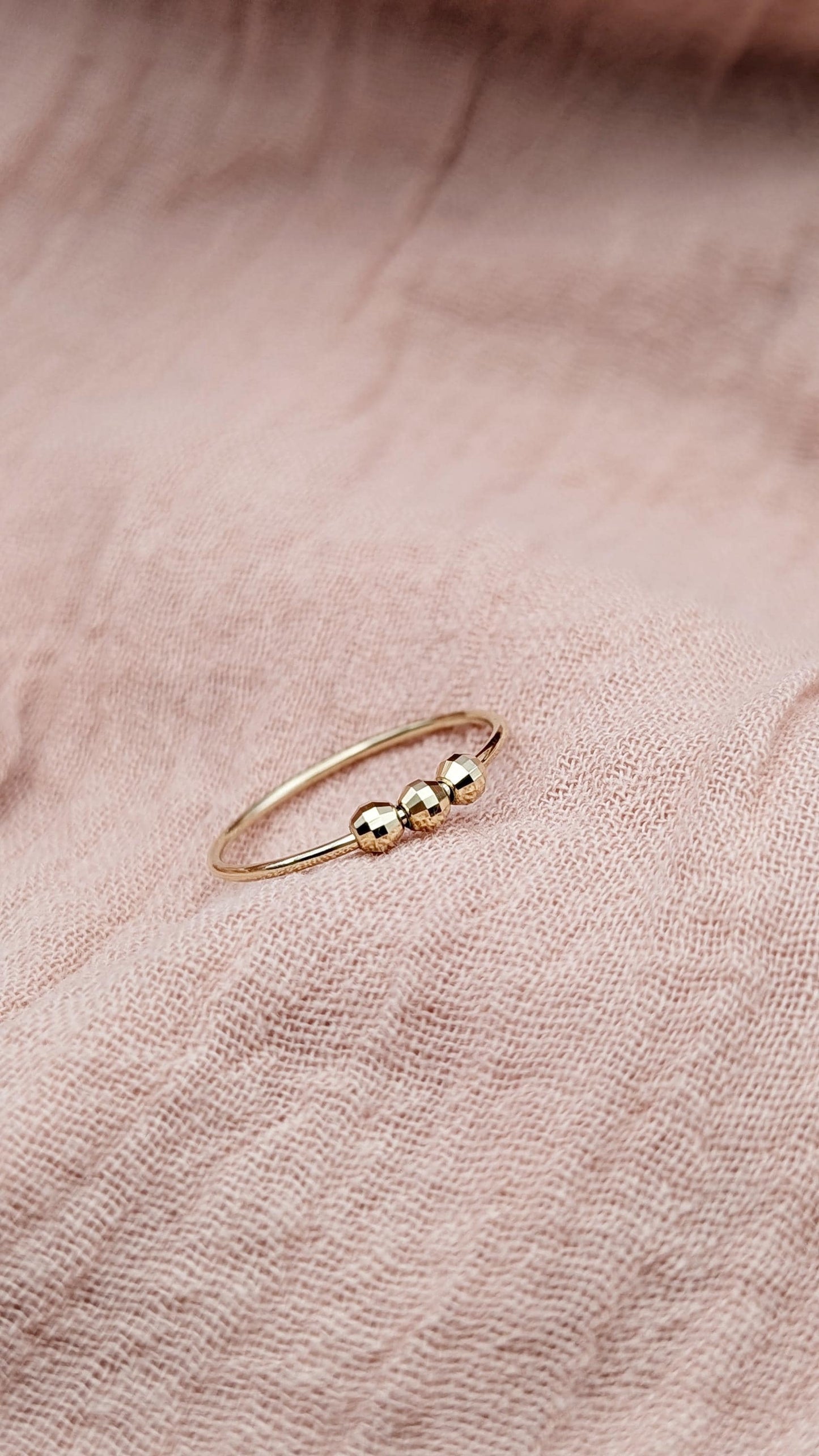 9ct Gold Disco Beads Fidget Skinny Ring ~ recycled gold, spinner ring, meditation ring, anxiety ring, ADHD