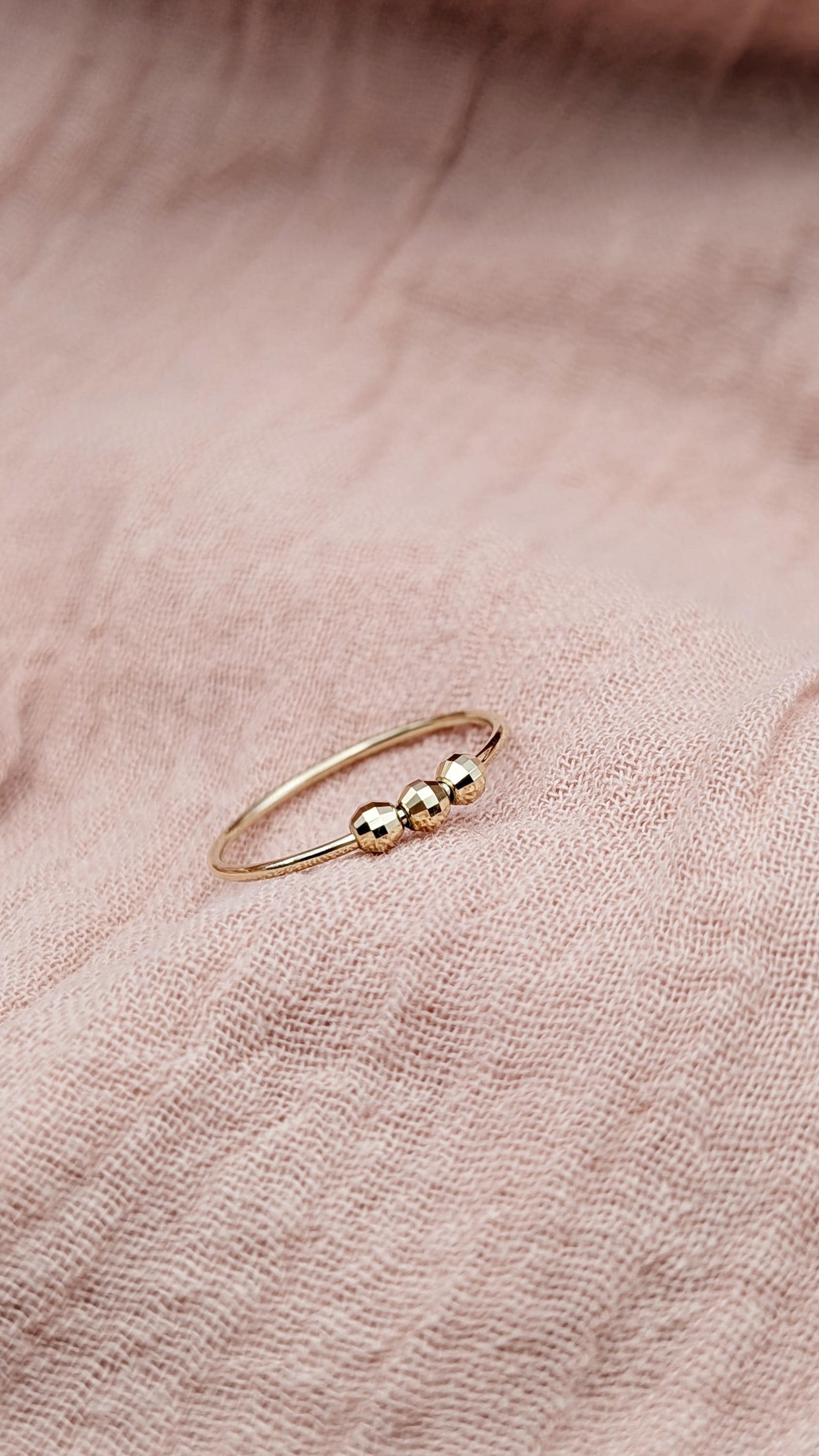 9ct Gold Disco Beads Fidget Skinny Ring ~ recycled gold, spinner ring, meditation ring, anxiety ring, ADHD
