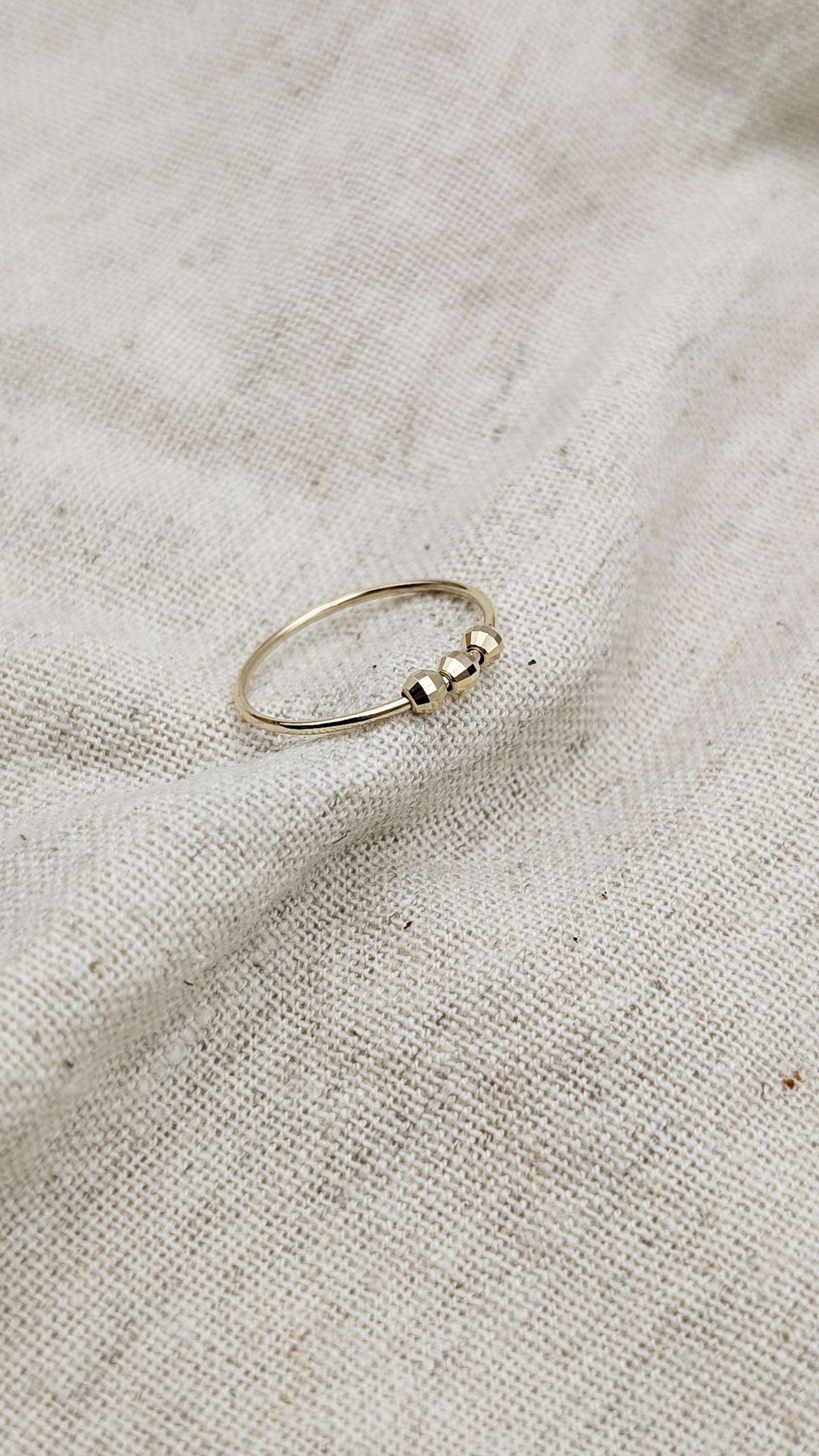 9ct Gold Disco Beads Fidget Skinny Ring ~ recycled gold, spinner ring, meditation ring, anxiety ring, ADHD
