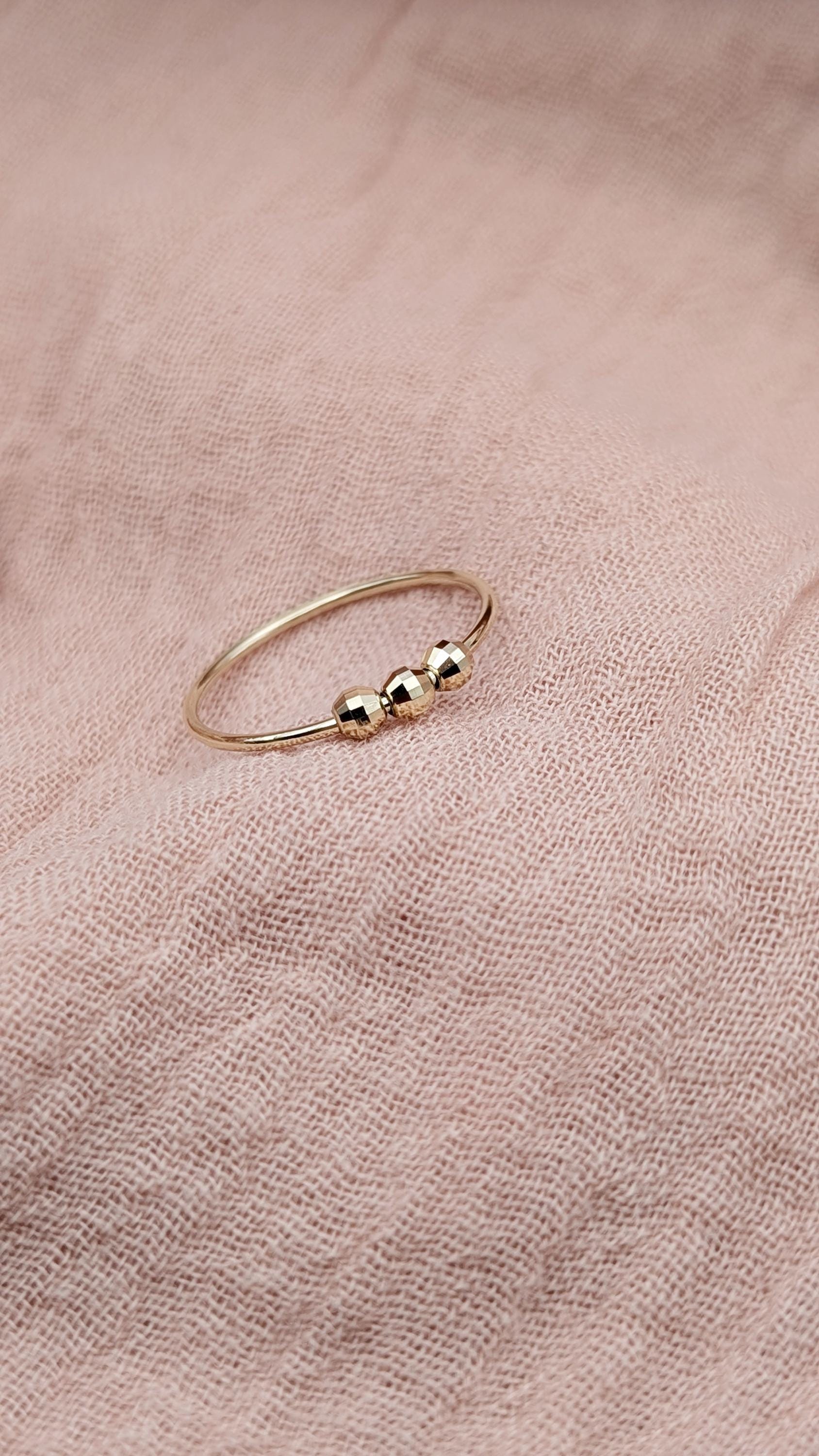 9ct Gold Disco Beads Fidget Skinny Ring ~ recycled gold, spinner ring, meditation ring, anxiety ring, ADHD