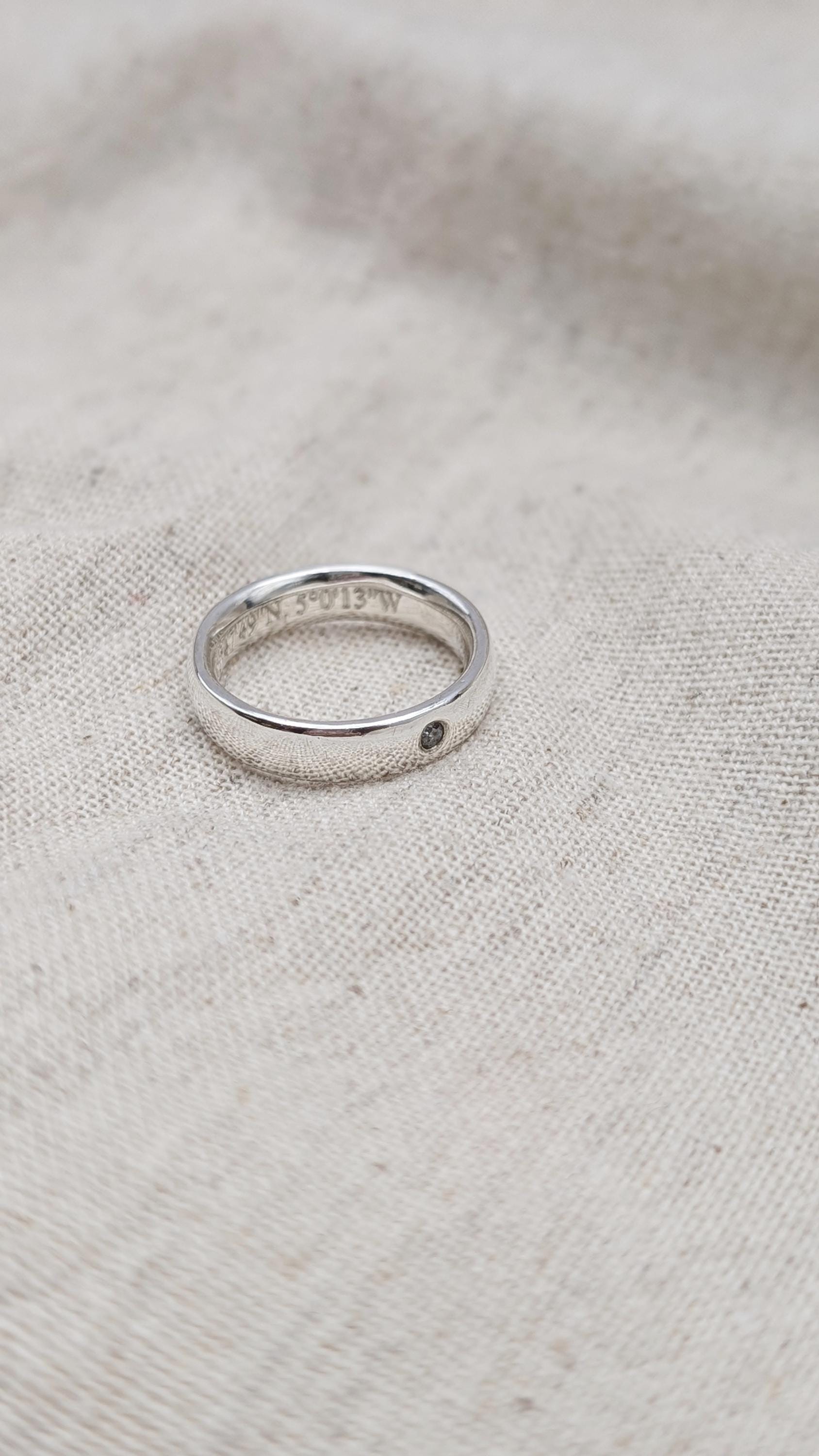 Personalised Salt & Pepper Diamond Sterling Silver Ring ~ alternative wedding band, engagement ring, engraved, chunky band